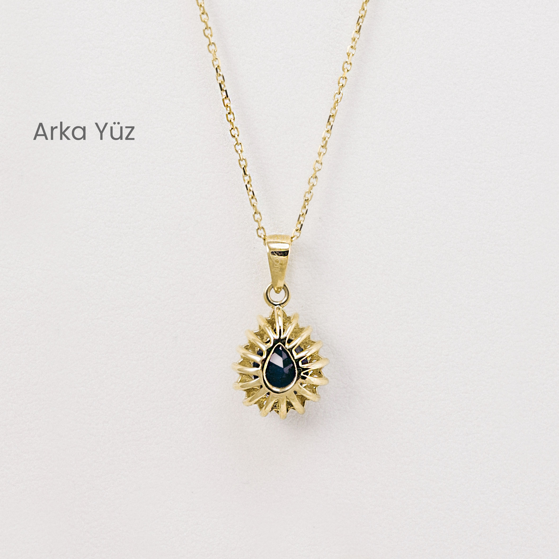 14 Ayar Mavi Taşlı Işıltılı Damla Kolye