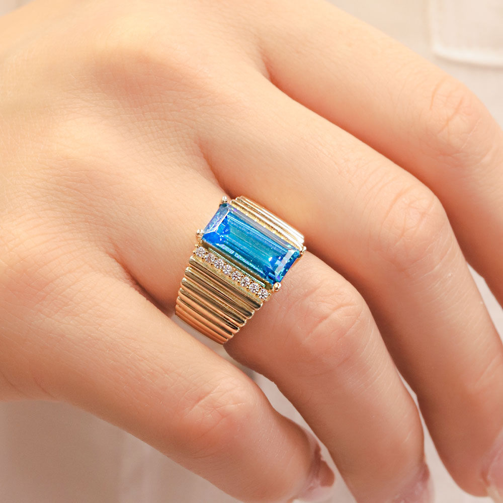 14 Ayar Mavi Taşlı Özel Tasarım Altın Yüzük