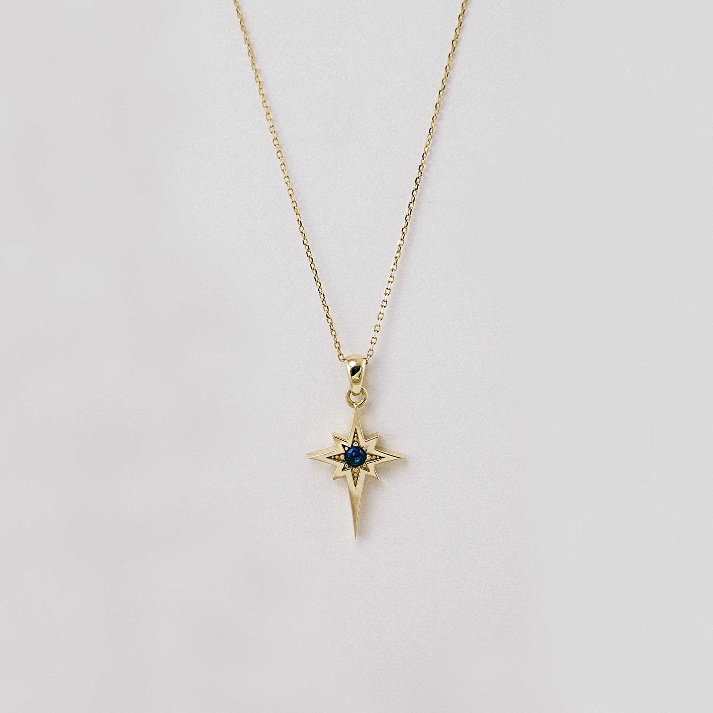 14 Ayar Mavi Taşlı Yıldız Kolye
