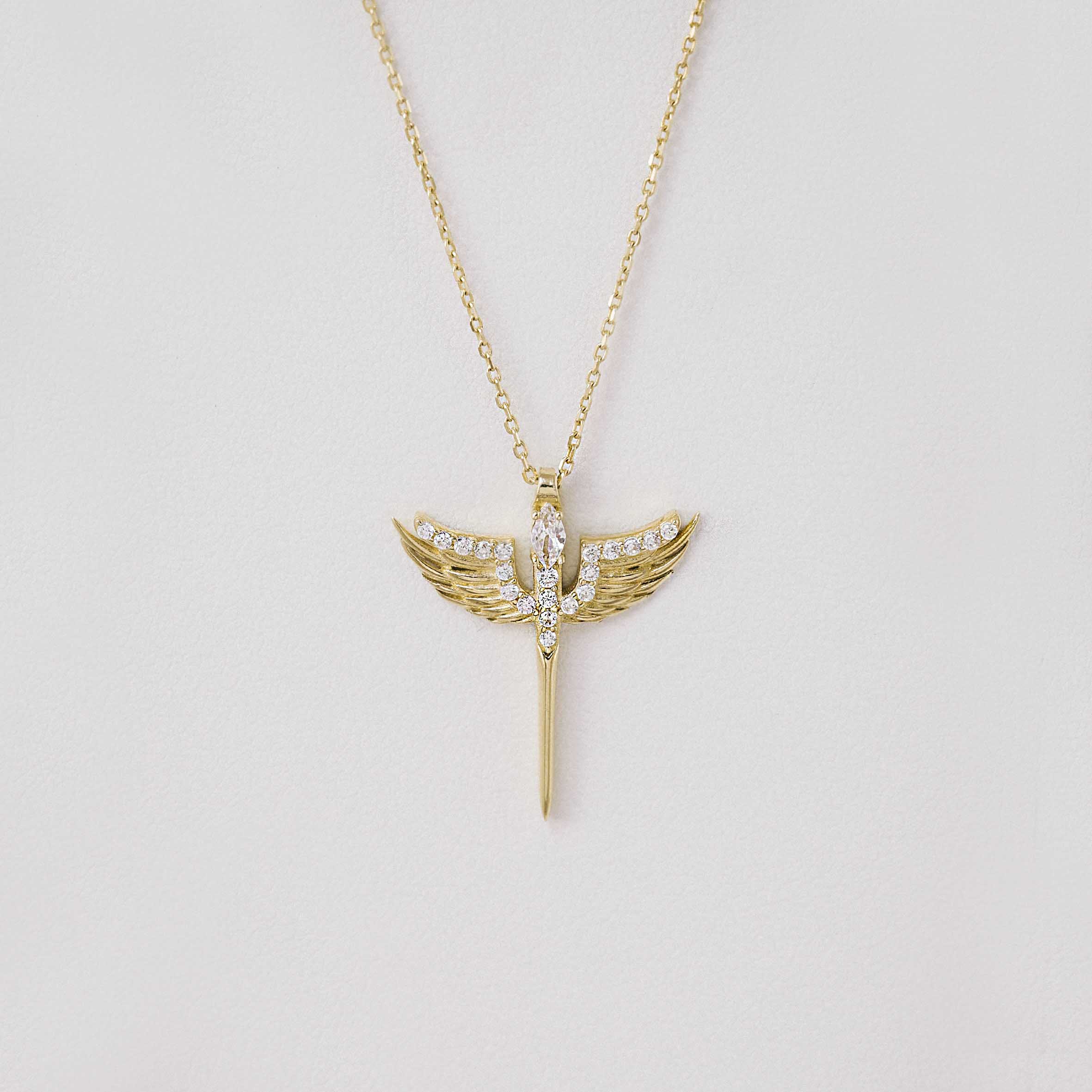 14 Ayar Melek Kanatlı Taşlı Kolye