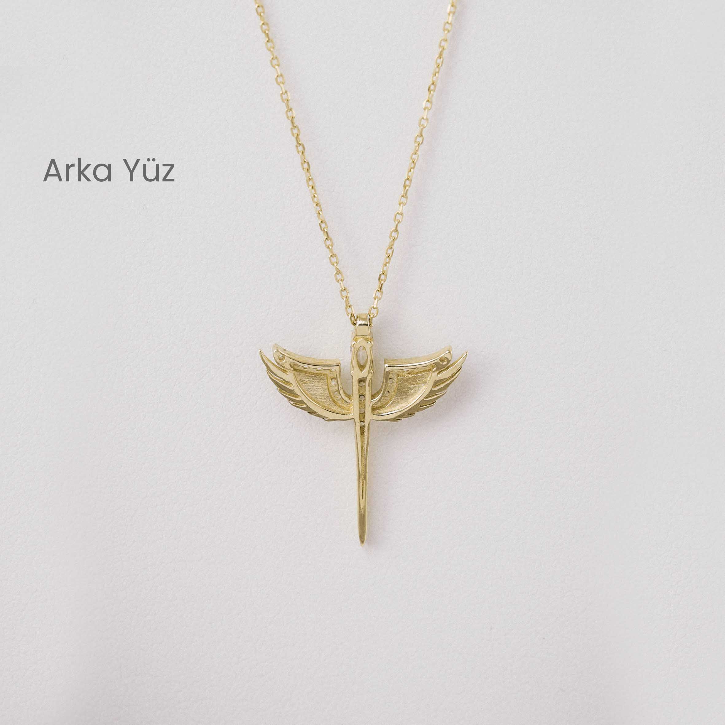 14 Ayar Melek Kanatlı Taşlı Kolye