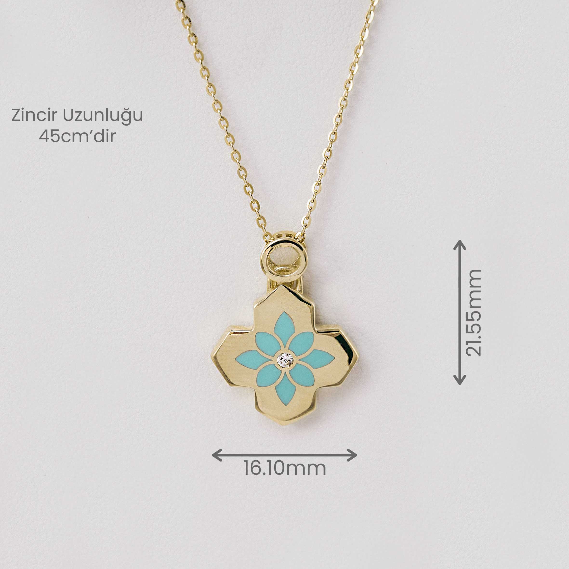 14 Ayar Mineli Çiçek Motifli Kolye