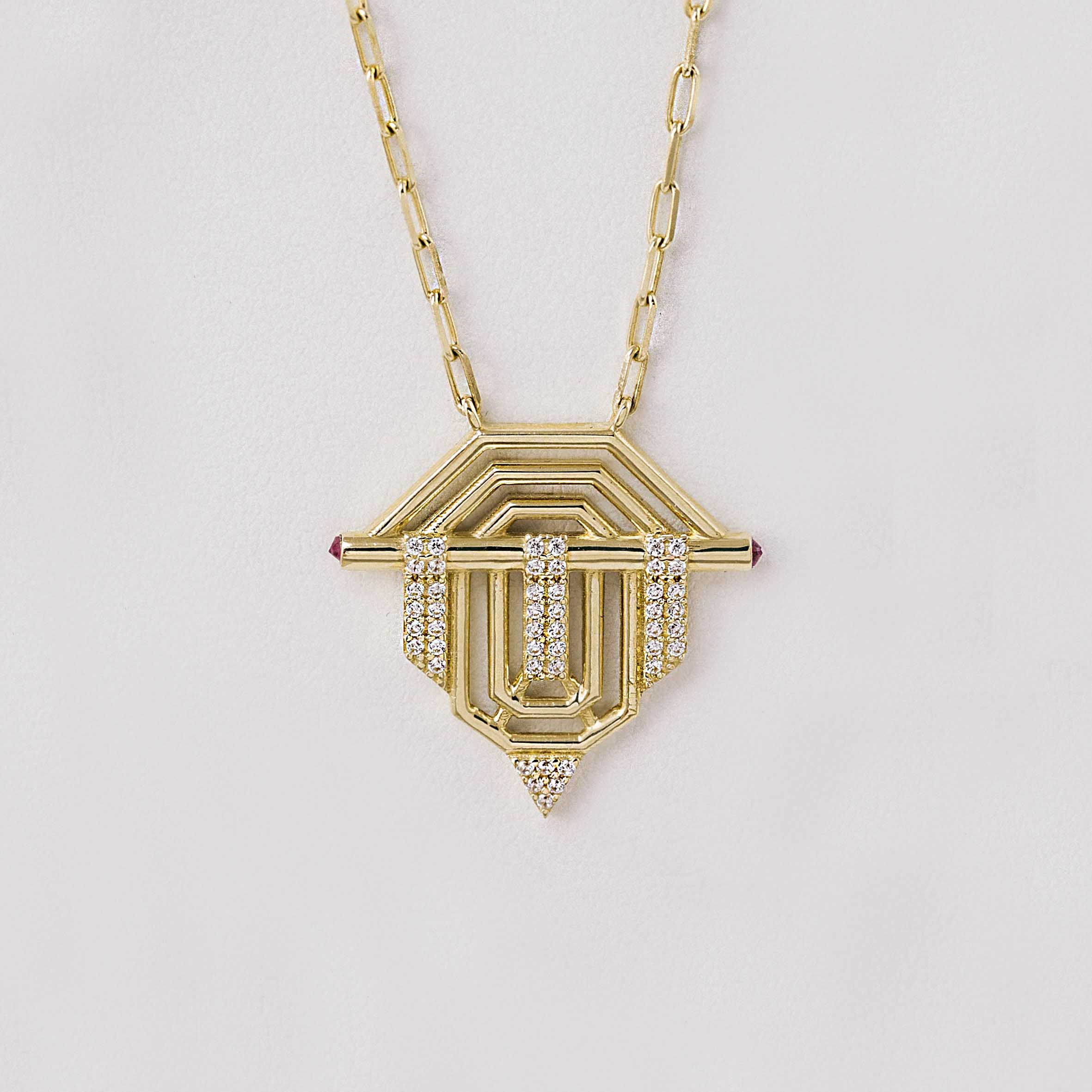 14 Ayar Mineli Geometrik Taşlı Kolye