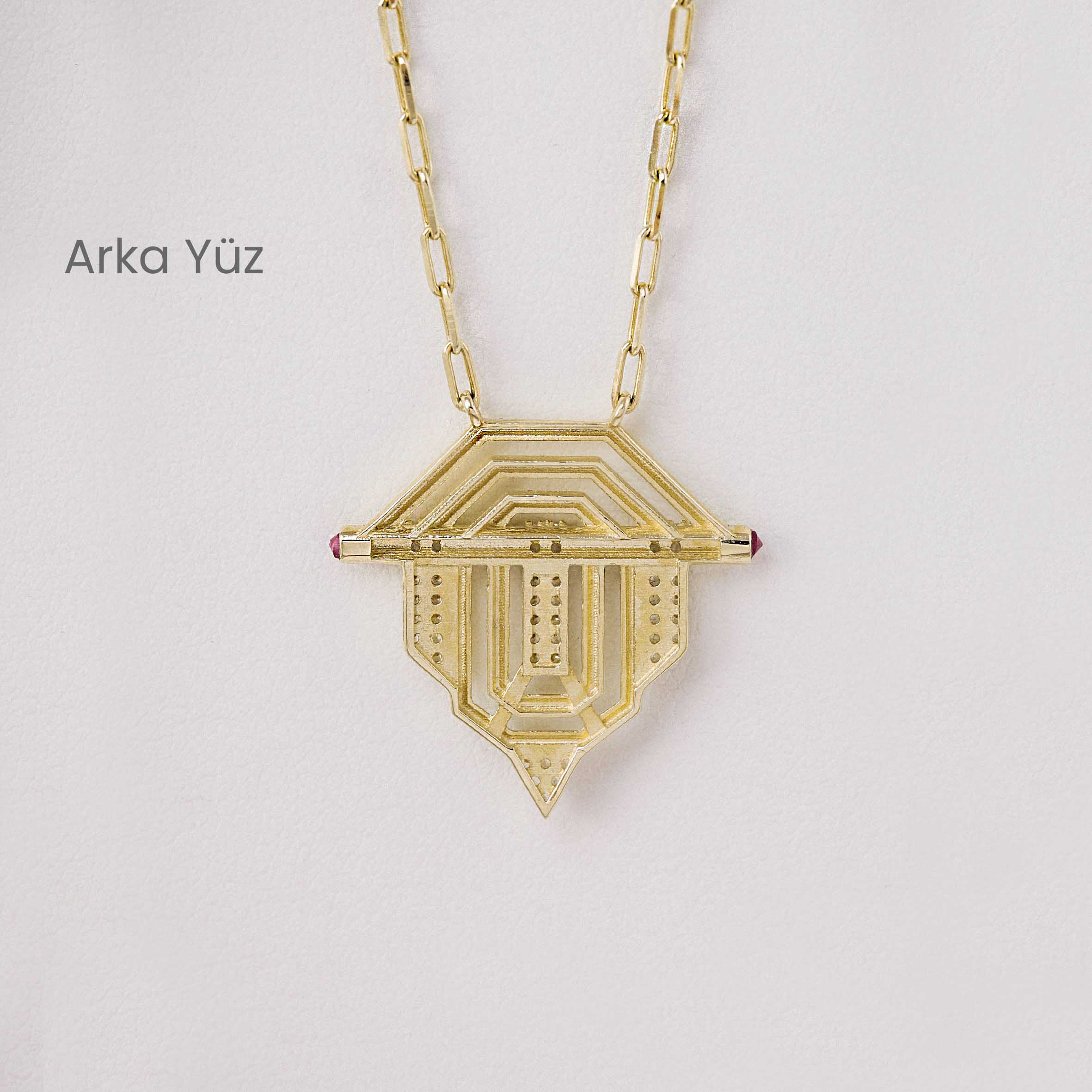 14 Ayar Mineli Geometrik Taşlı Kolye