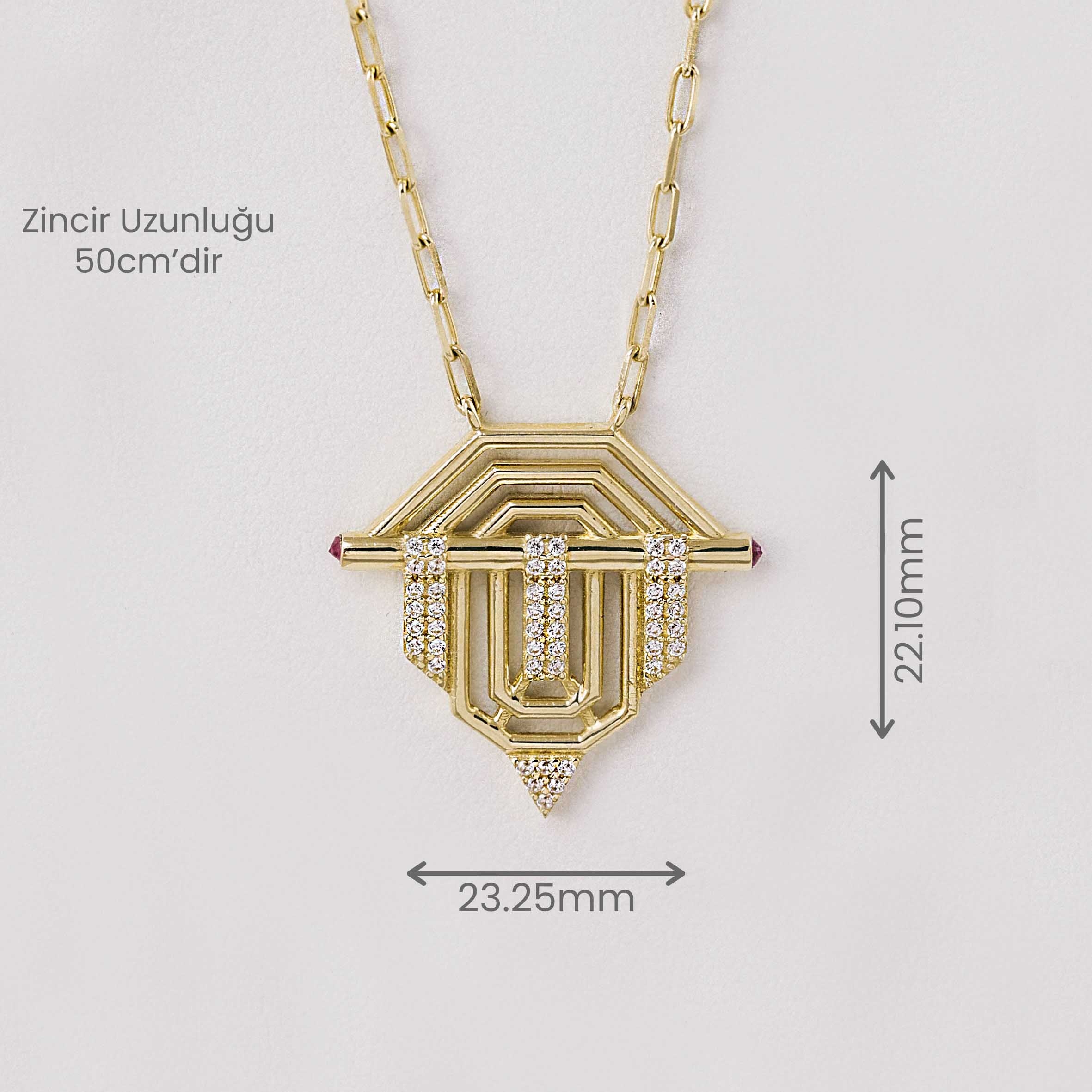 14 Ayar Mineli Geometrik Taşlı Kolye