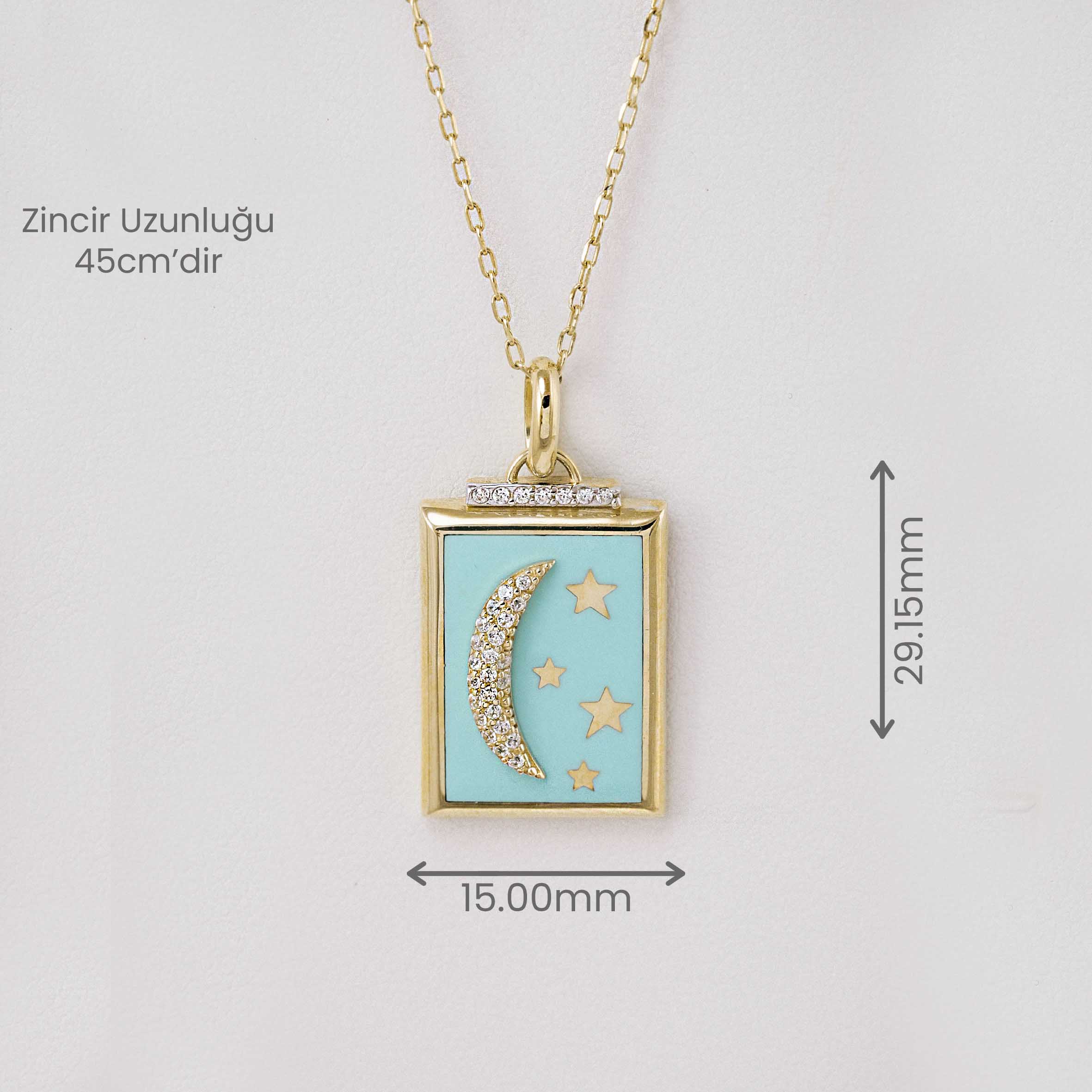 14 Ayar Mineli Taşlı Ay ve Yıldız Kolye