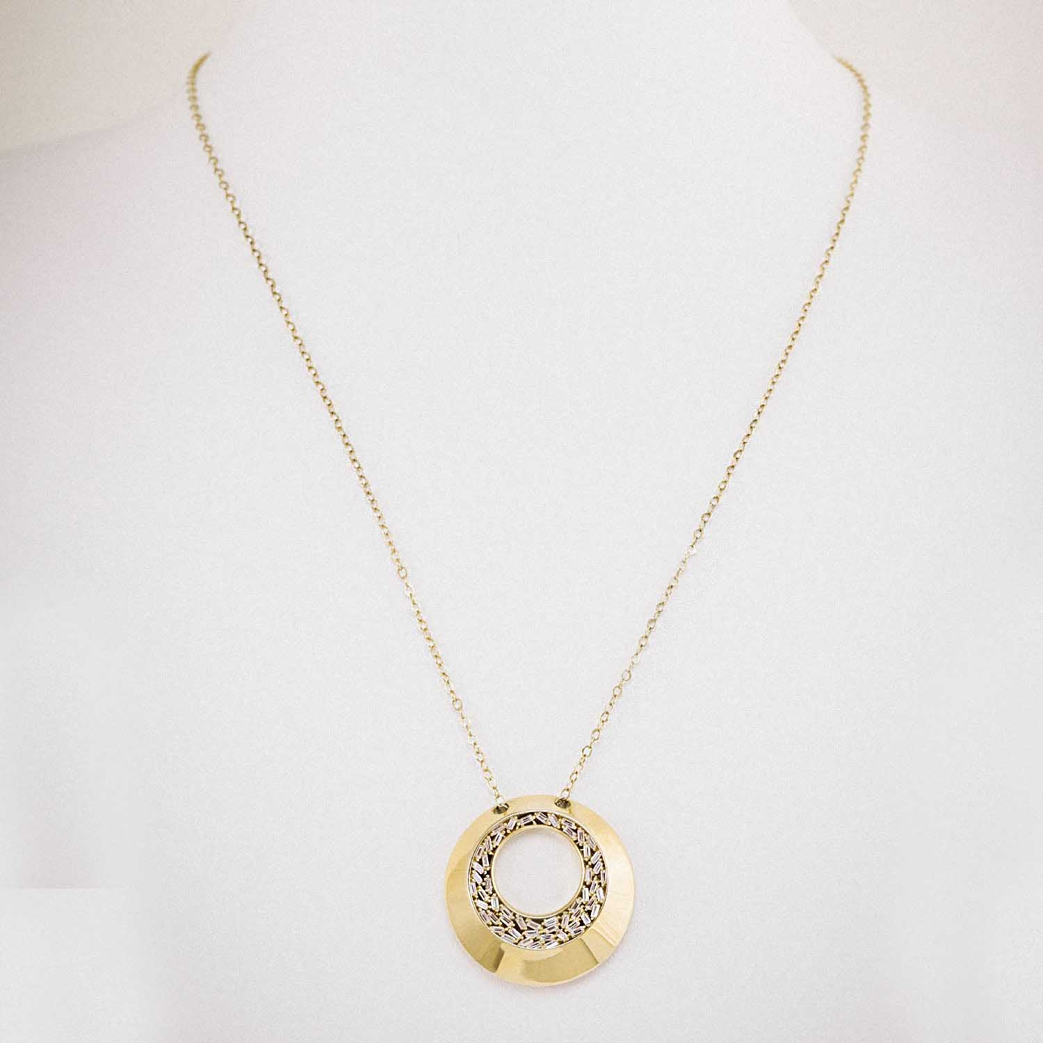 14 Ayar Modern Daire Formlu Taş Detaylı Altın Kolye