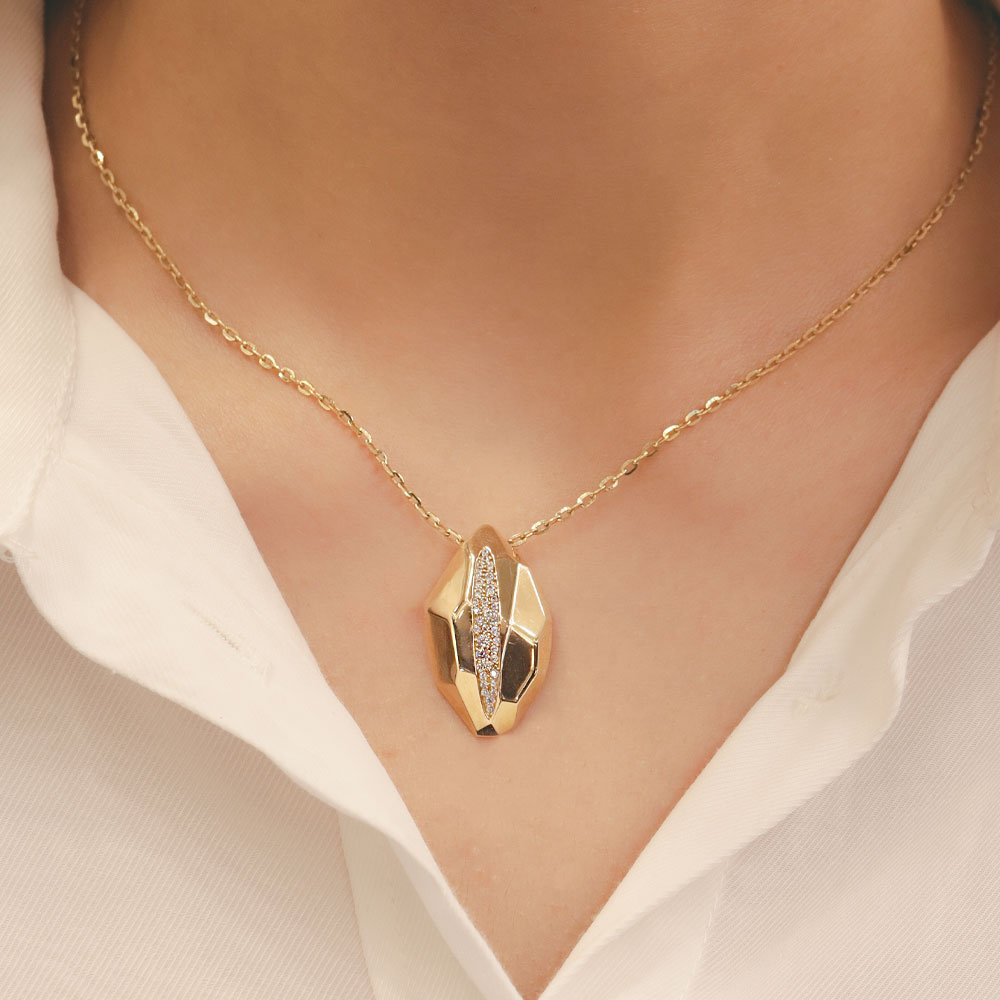 Zincir Kolye 14 Ayar Modern Kesim Taşlı Kolye