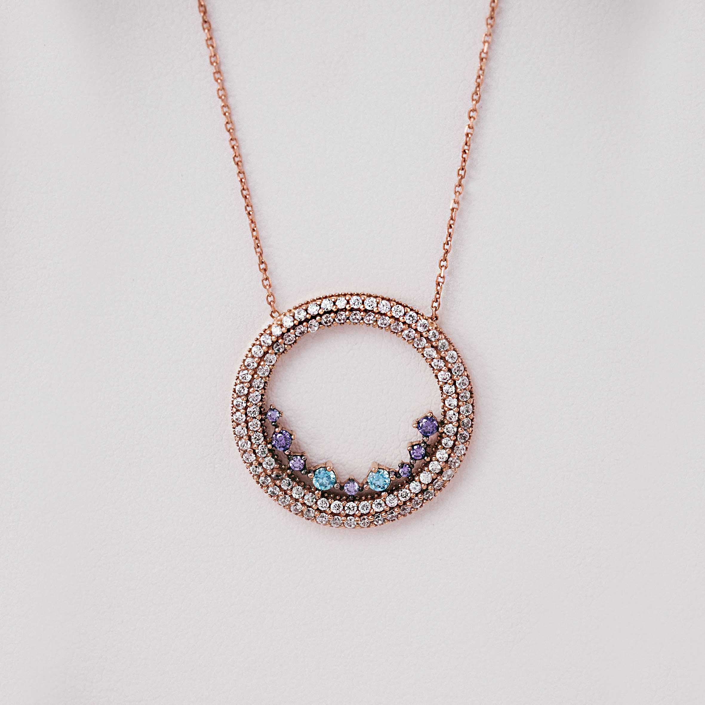 14 Ayar Renkli Taşlı Yuvarlak Kolye