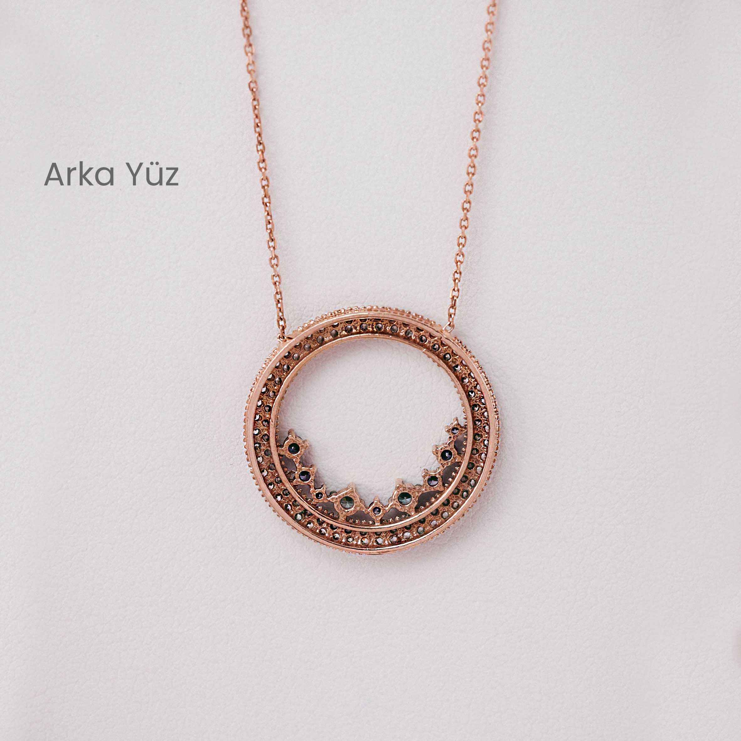 14 Ayar Renkli Taşlı Yuvarlak Kolye