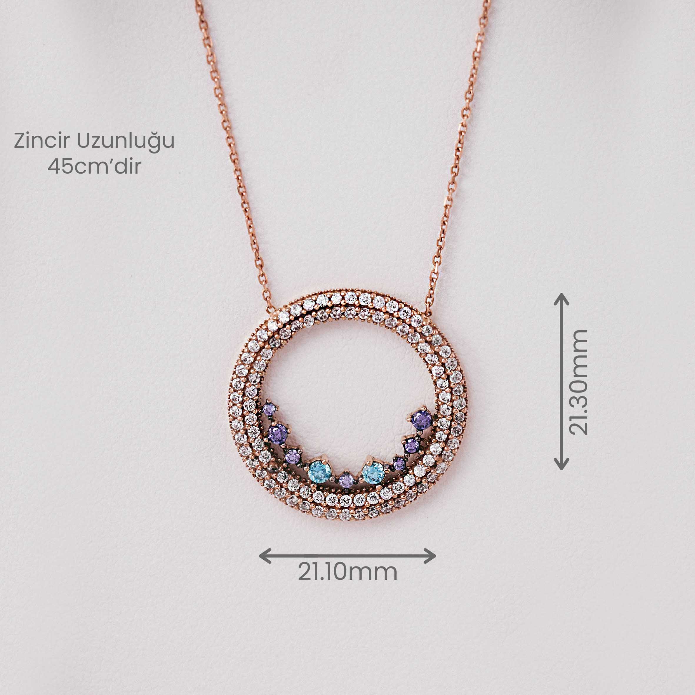 14 Ayar Renkli Taşlı Yuvarlak Kolye