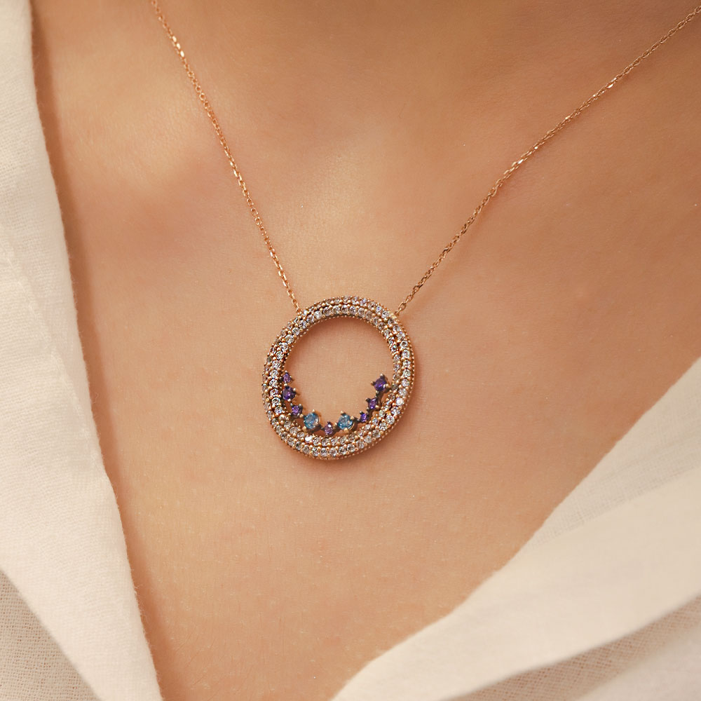 14 Ayar Renkli Taşlı Yuvarlak Kolye