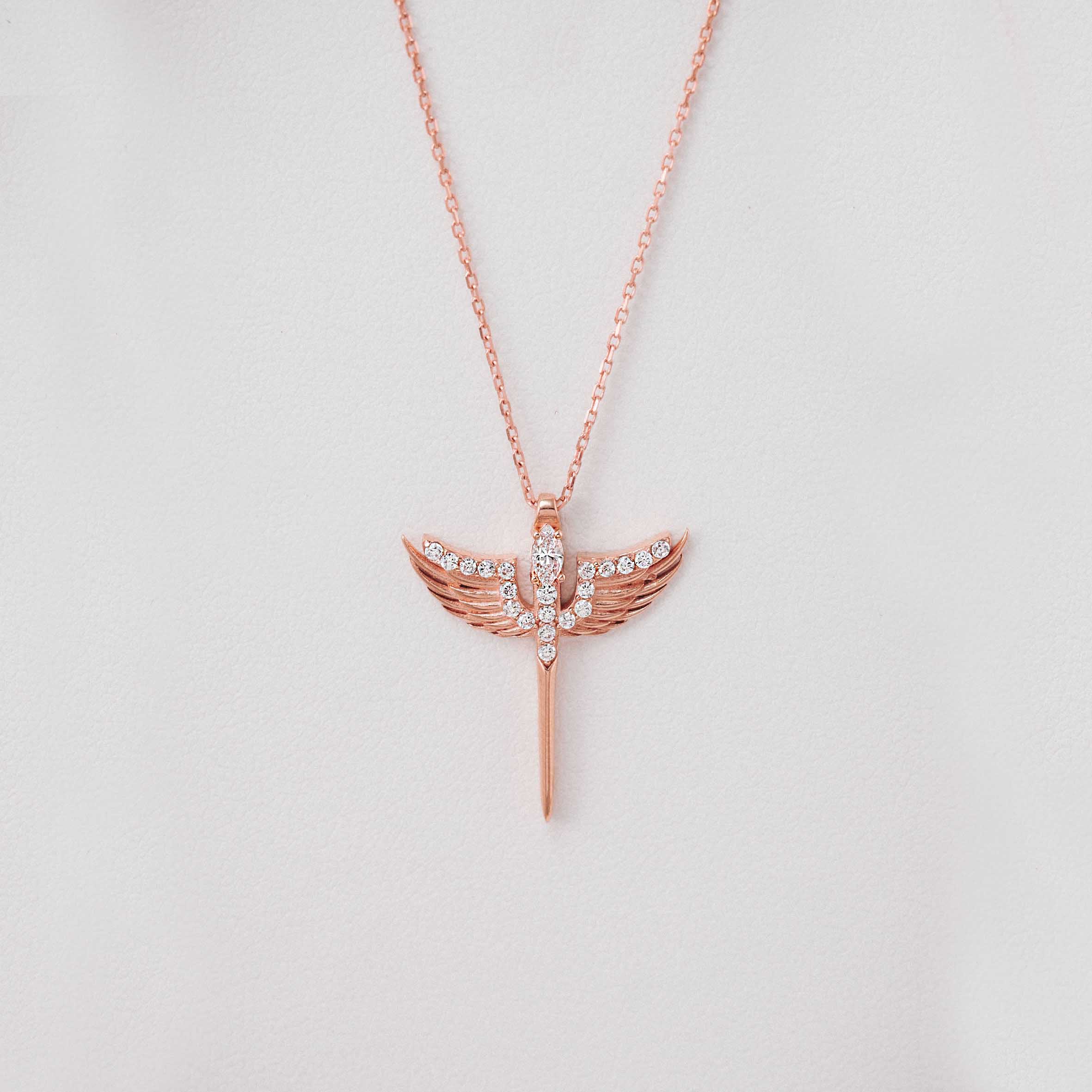 14 Ayar Rose Altın Melek Kanatlı Kolye