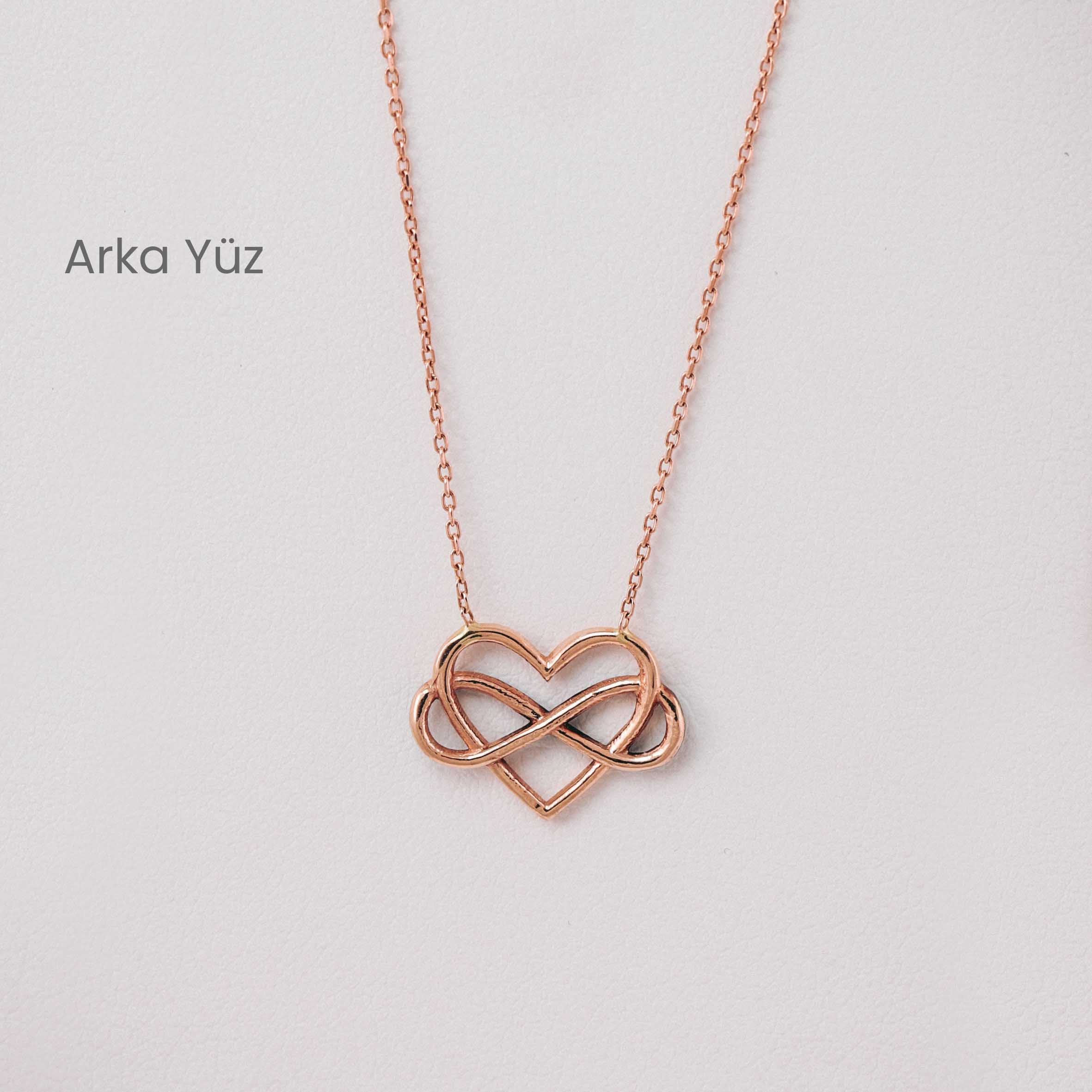 14 Ayar Rose Altın Sonsuzluk Figürlü Kalp Kolye