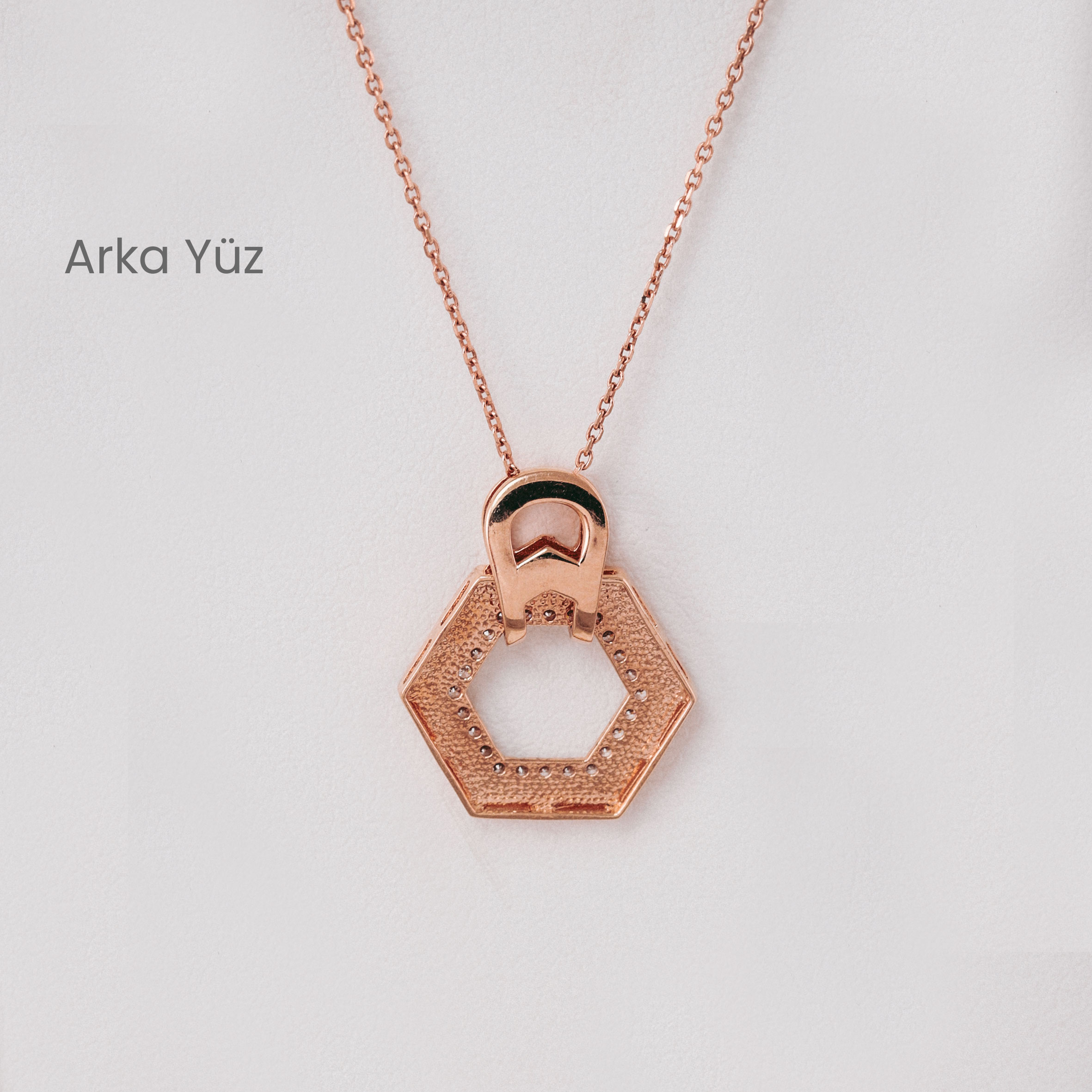 14 Ayar Rose Altın Zirkon Taşlı Altıgen Kolye