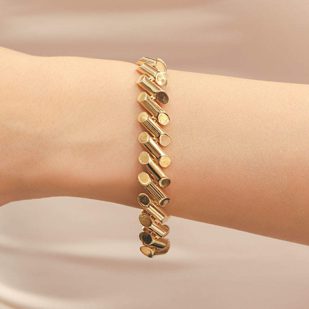 Özel Tasarım Bileklik 14 Ayar Silindirik Formlu Altın Modern Bileklik