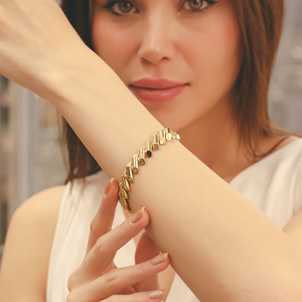 Özel Tasarım Bileklik 14 Ayar Silindirik Formlu Altın Modern Bileklik