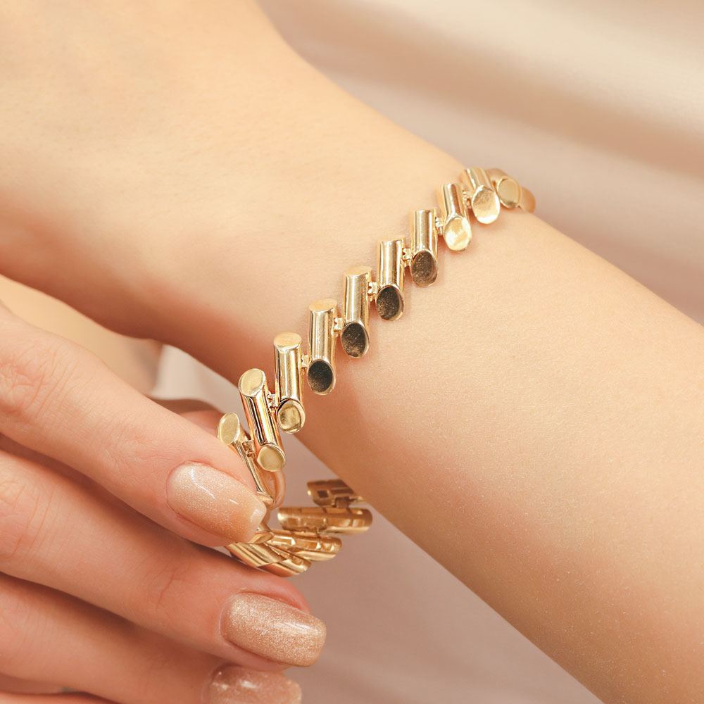 Özel Tasarım Bileklik 14 Ayar Silindirik Formlu Altın Modern Bileklik