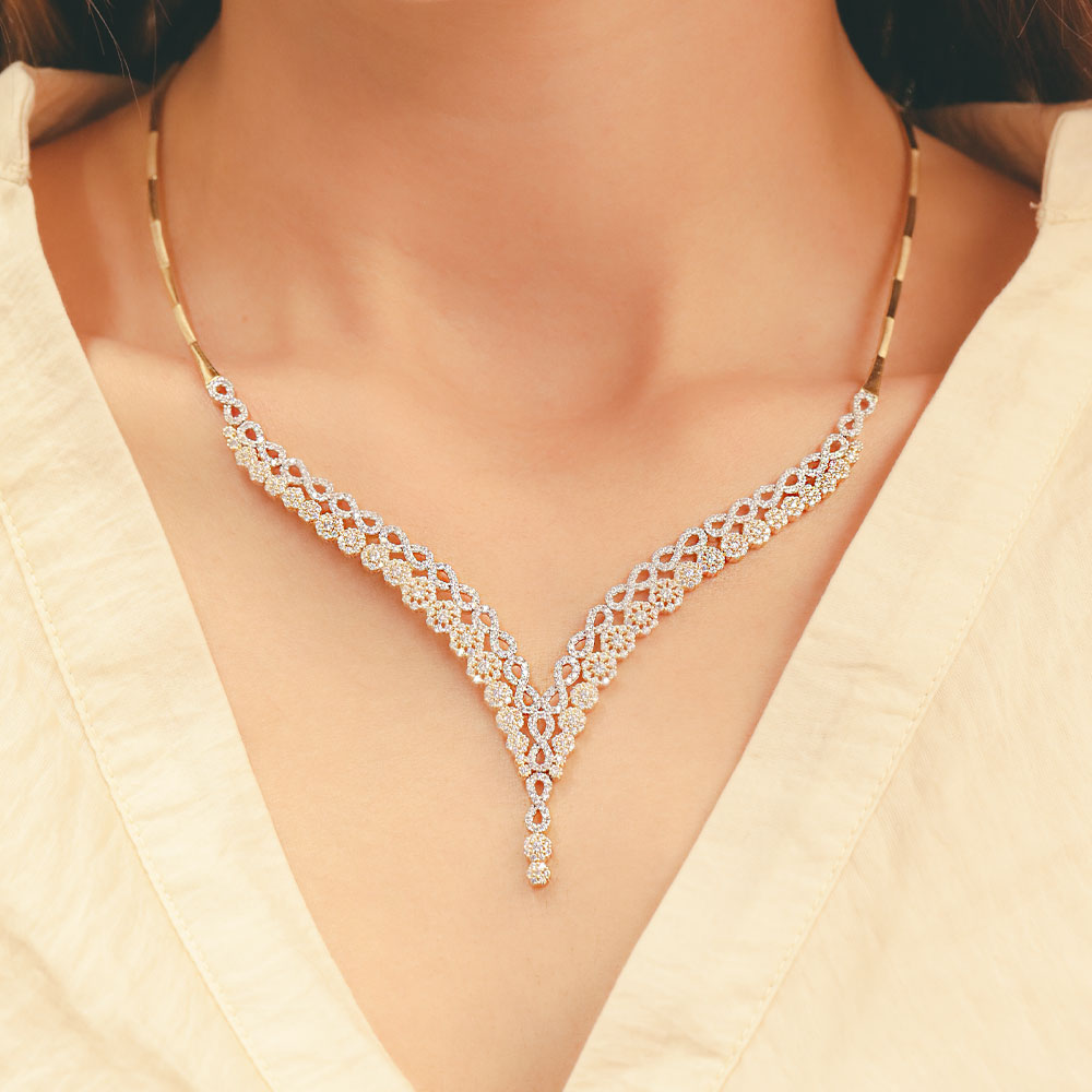 14 Ayar Sonsuzluk ve Çiçek Figürlü Düğün Set Gerdanlığı