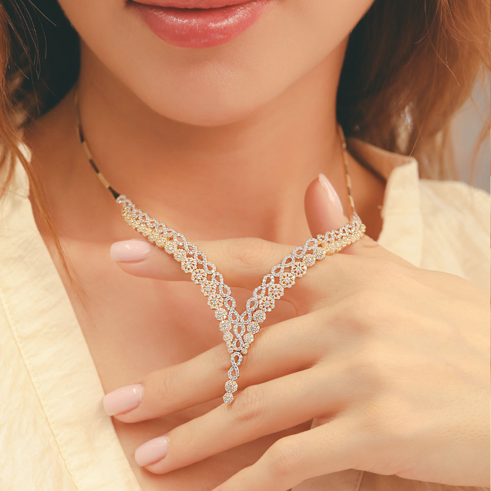 14 Ayar Sonsuzluk ve Çiçek Figürlü Düğün Set Gerdanlığı