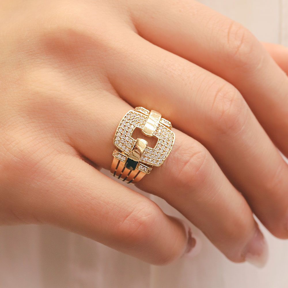 14 Ayar Taş Detaylı Fantezi Model Altın Yüzük