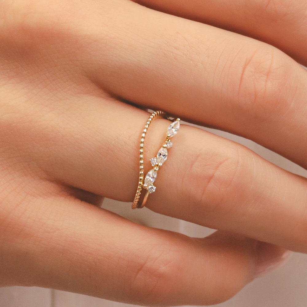 14 Ayar Taşlı Minimal PIANO Altın Yüzük