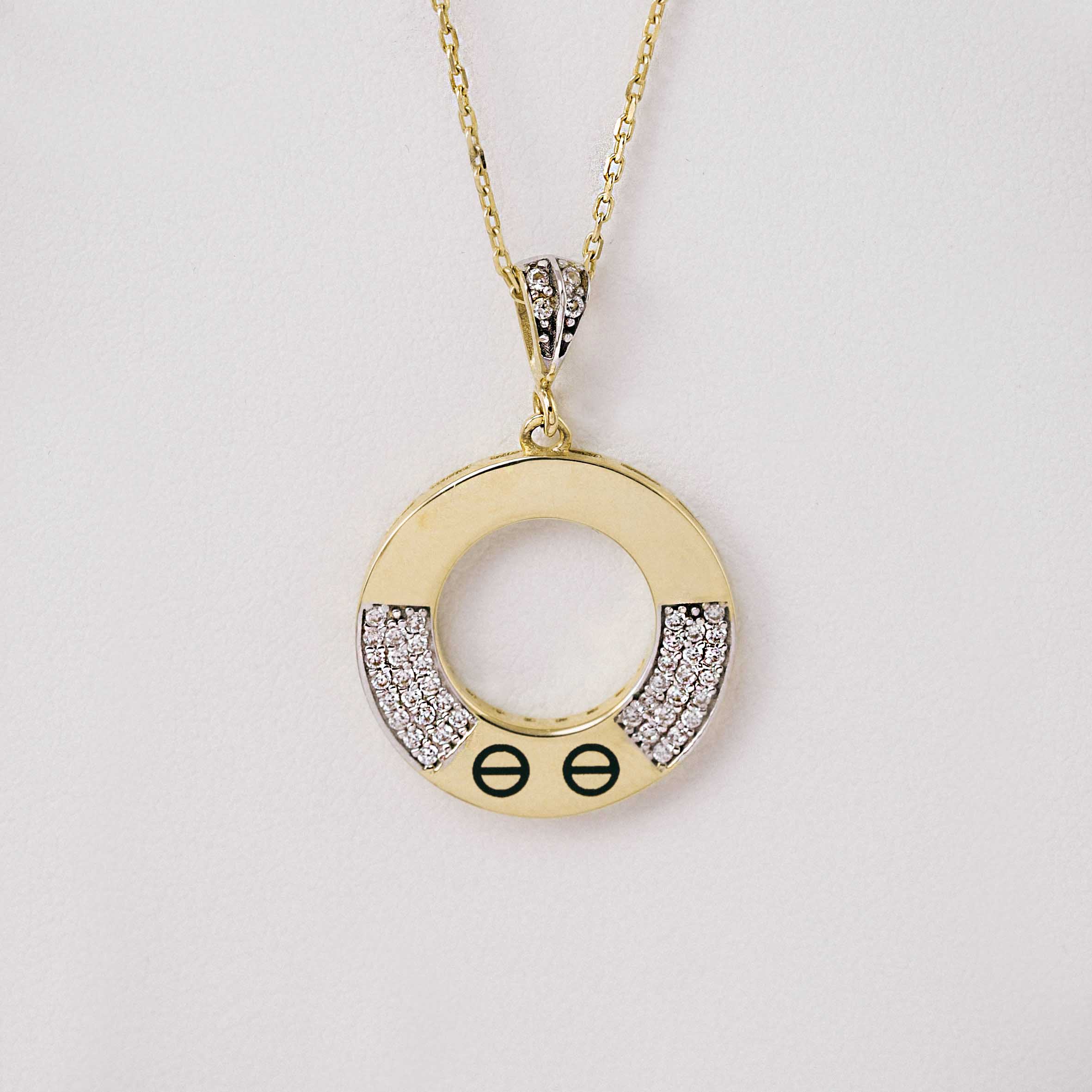 14 Ayar Taşlı ve Mineli Yuvarlak Kolye