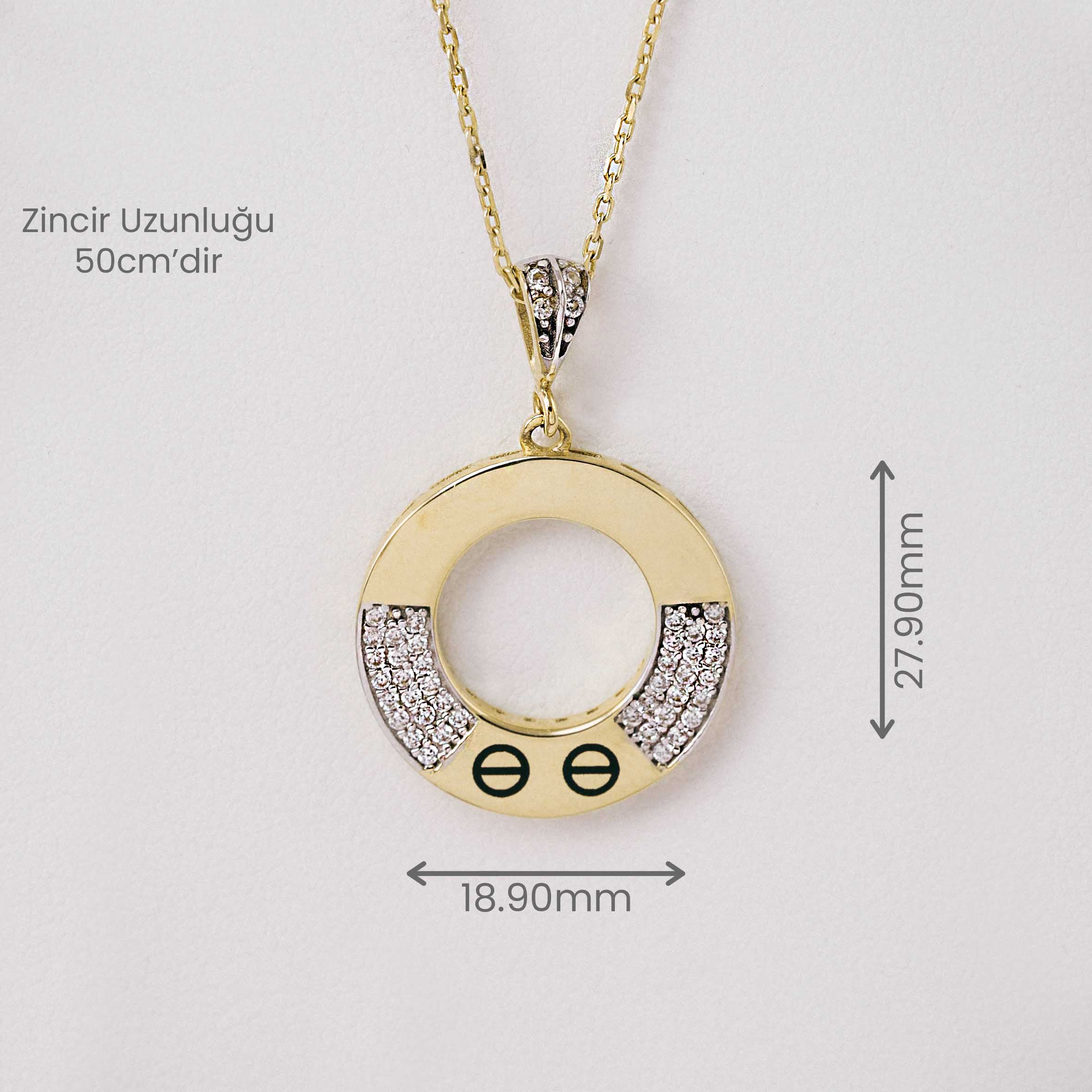 14 Ayar Taşlı ve Mineli Yuvarlak Kolye