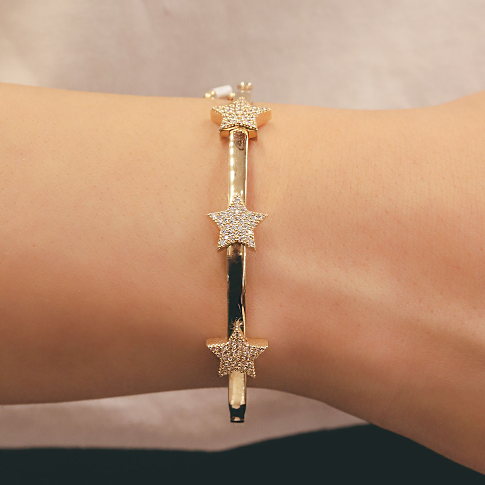 14 Ayar Taşlı Yıldız Detaylı Altın Bileklik