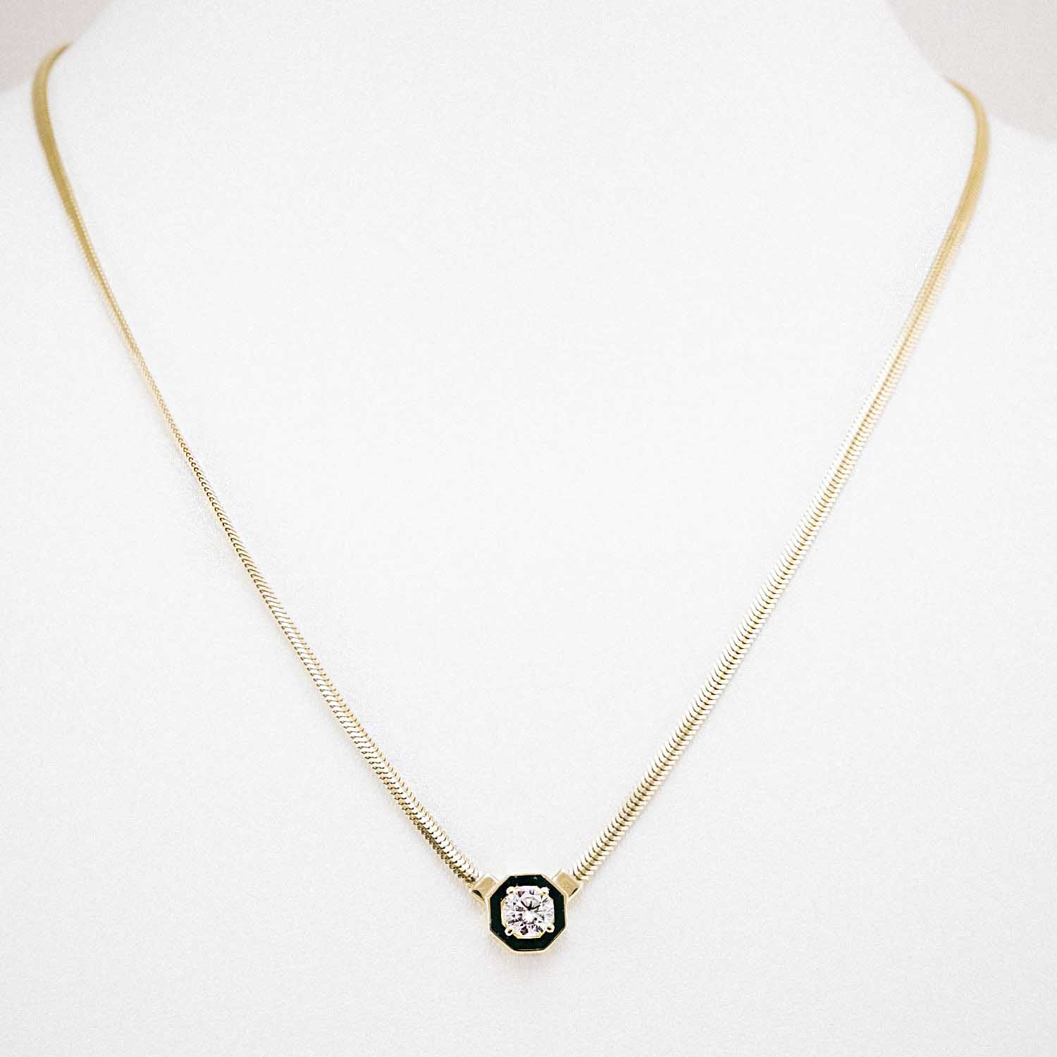 14 Ayar Tektaş Detaylı Yılan Zincir Kolye