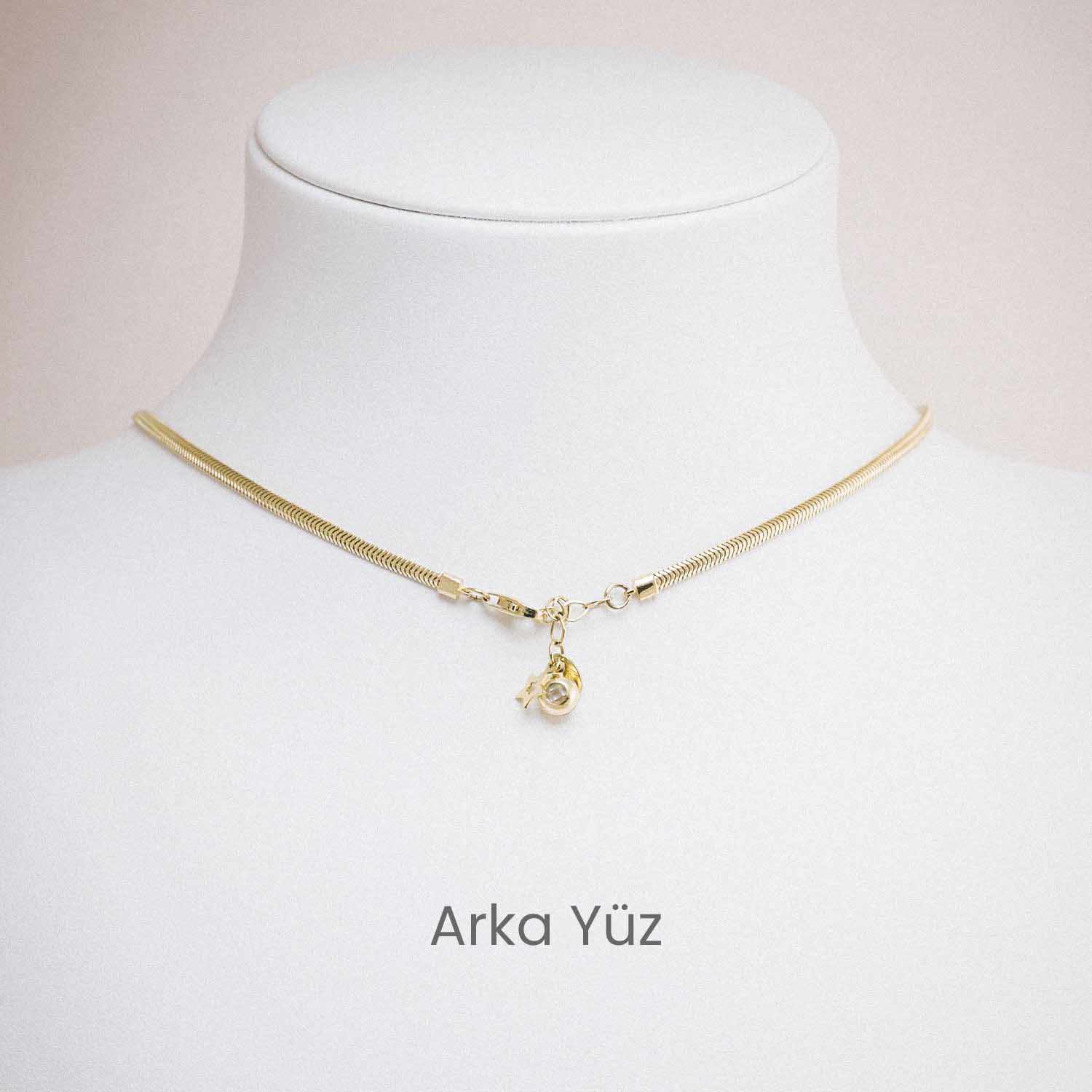 14 Ayar Tektaş Detaylı Yılan Zincir Kolye