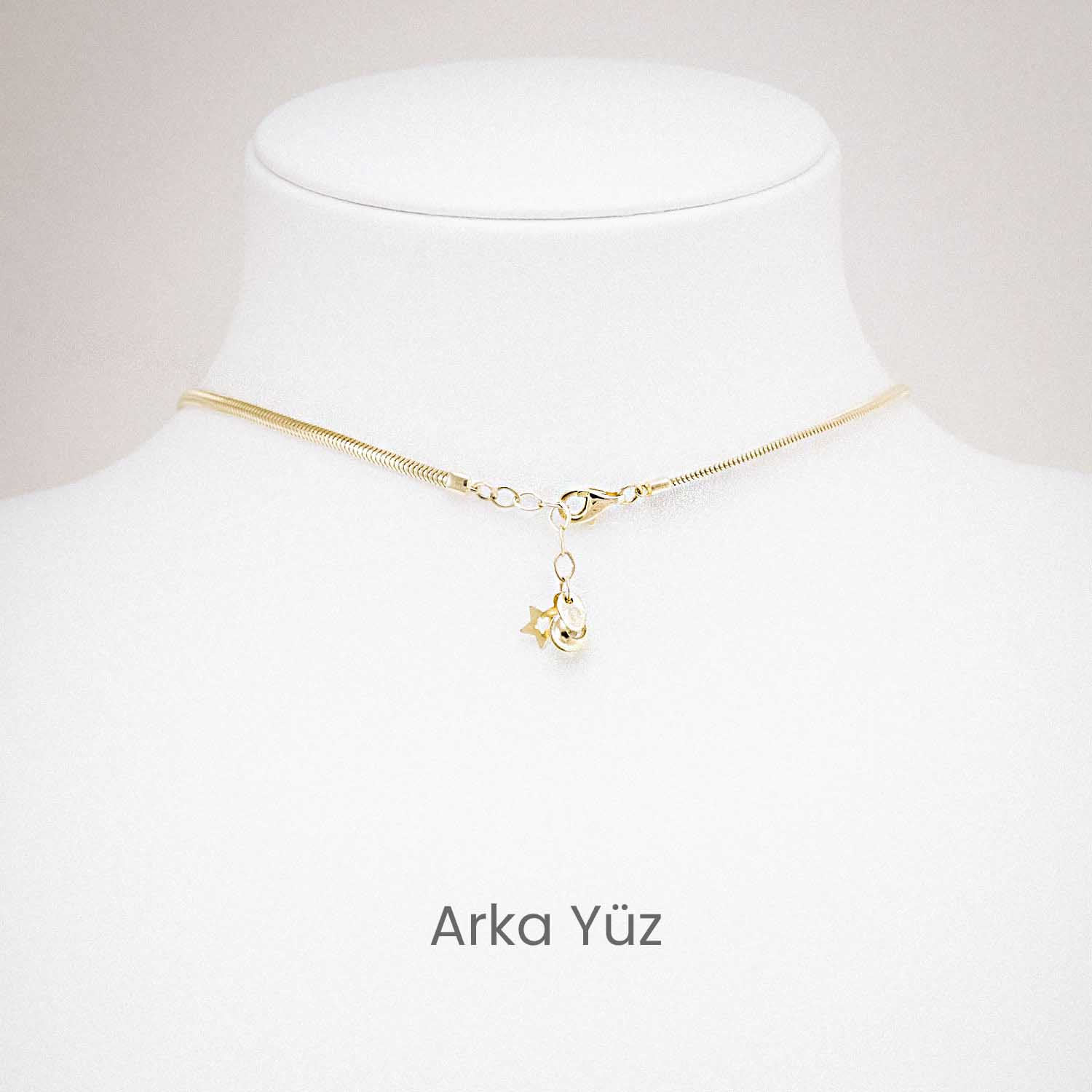 14 Ayar Tektaş Detaylı Yılan Zincir Kolye