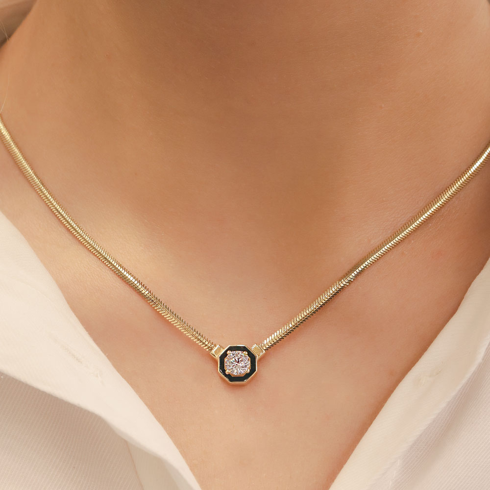 14 Ayar Tektaş Detaylı Yılan Zincir Kolye