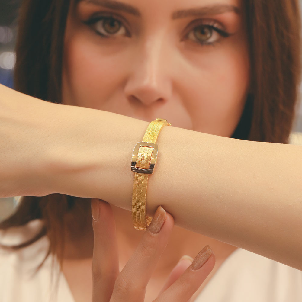 14 Ayar Trabzon Hasır Kilitli Altın Kelepçe Bileklik