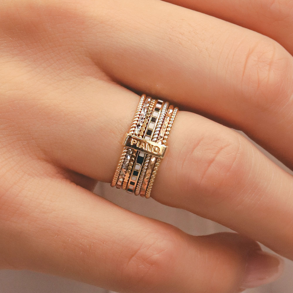 14 Ayar Trieste Mineli Yedigün PIANO Altın Yüzük