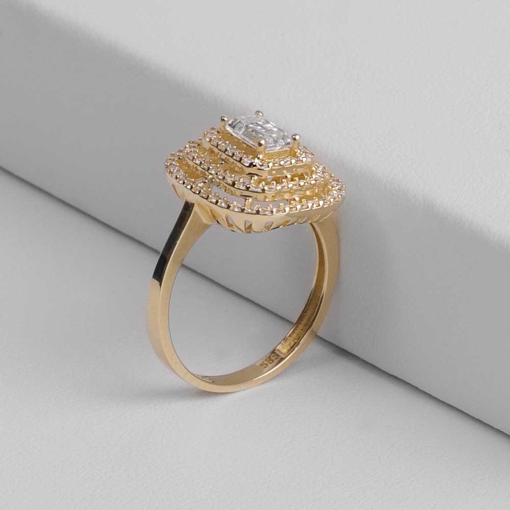 14 Ayar Üç Katmanlı Baget Yüzük -Sarı Altın