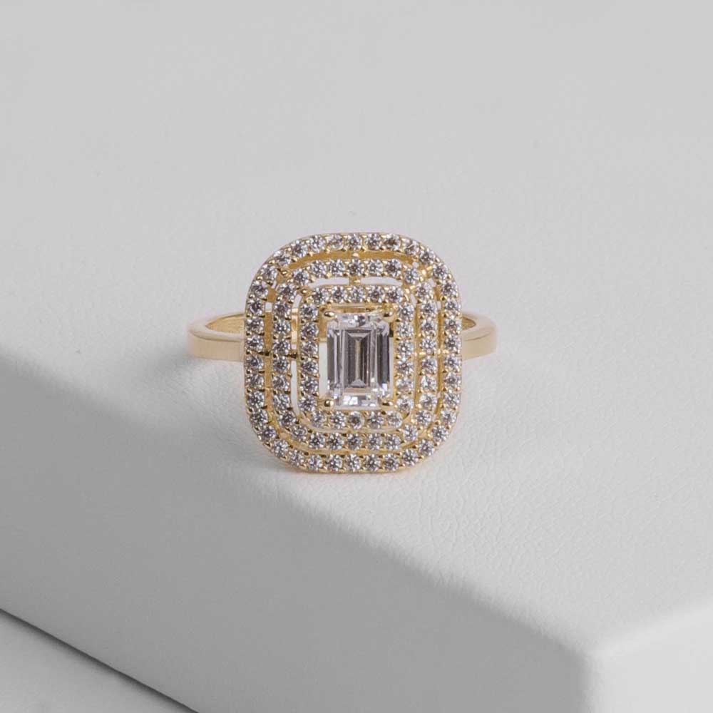 14 Ayar Üç Katmanlı Baget Yüzük -Sarı Altın