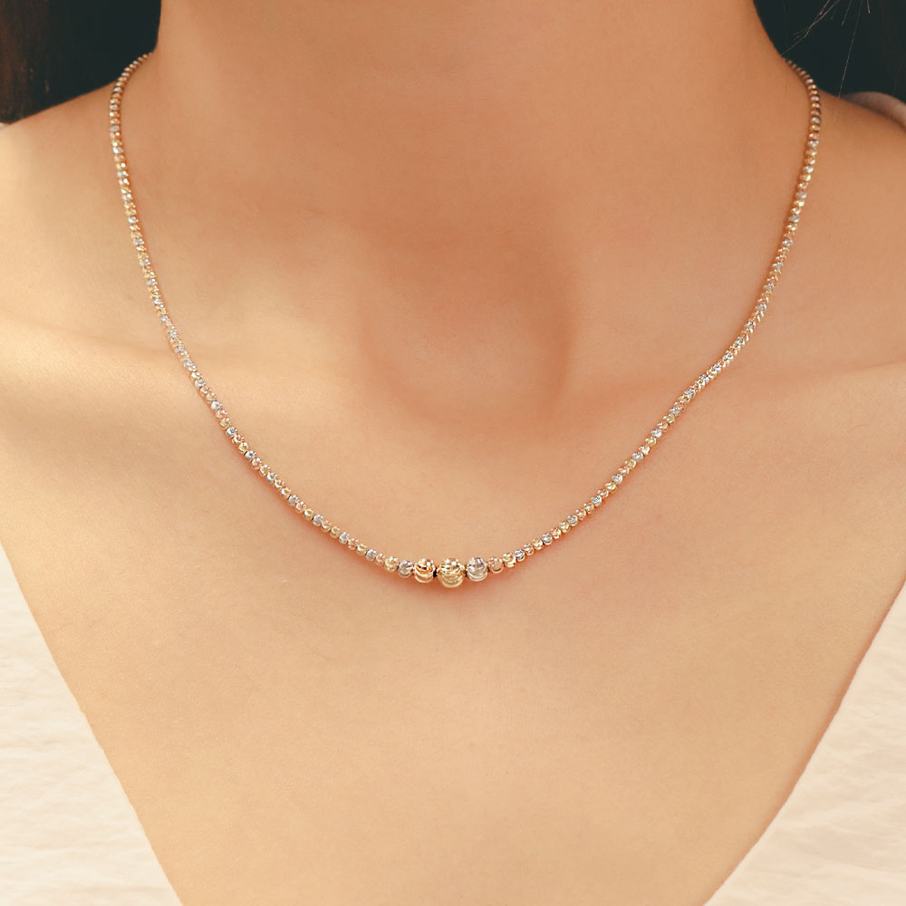 14 Ayar Üç Renk Dorika Detaylı Altın Kolye