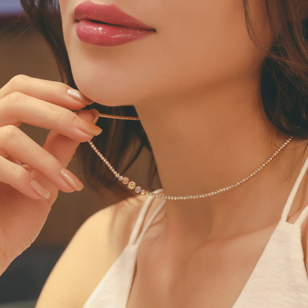 14 Ayar Üç Renk Dorika Detaylı Altın Kolye