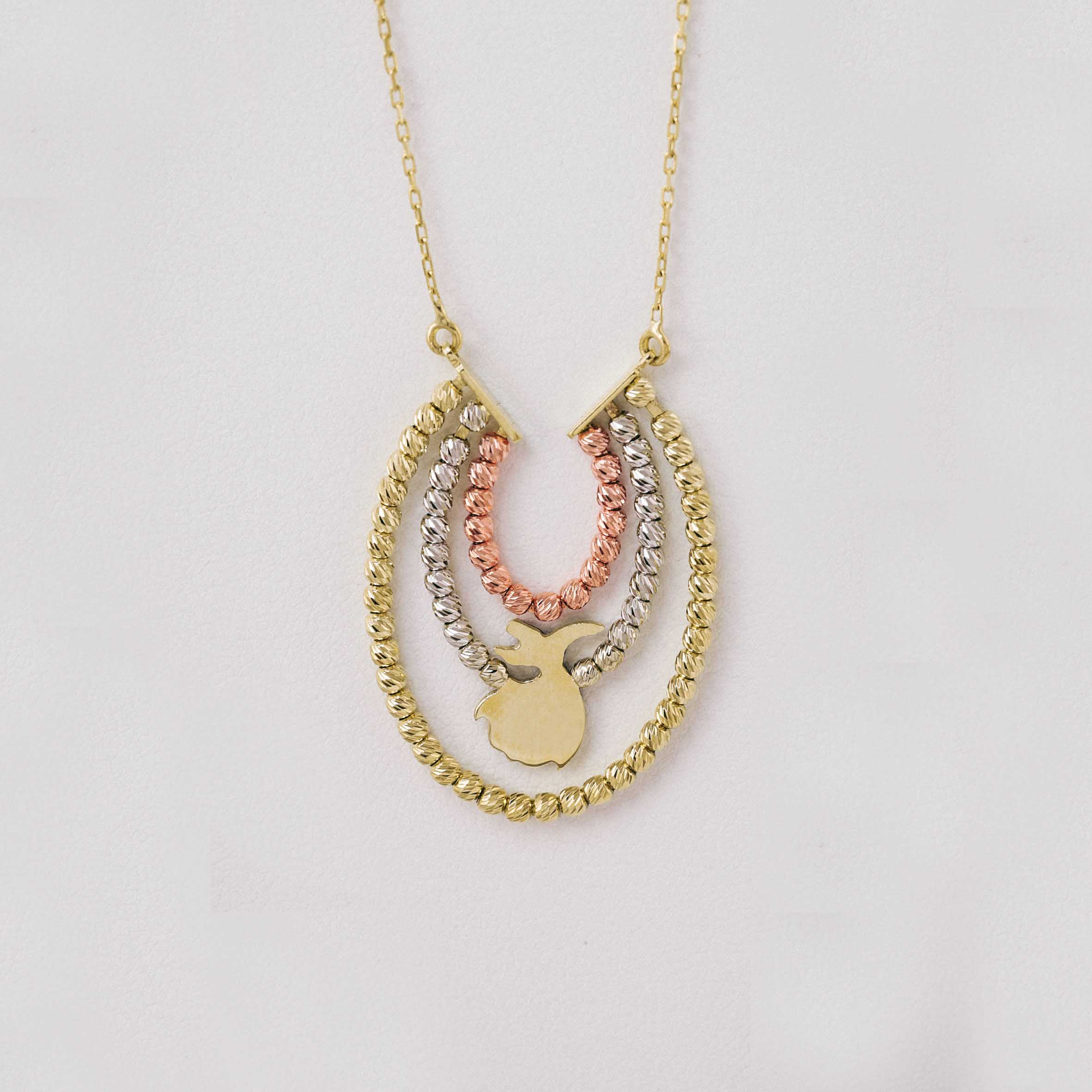 Zincir Kolye 14 Ayar Üç Renkli Altın Özel Tasarım Kolye