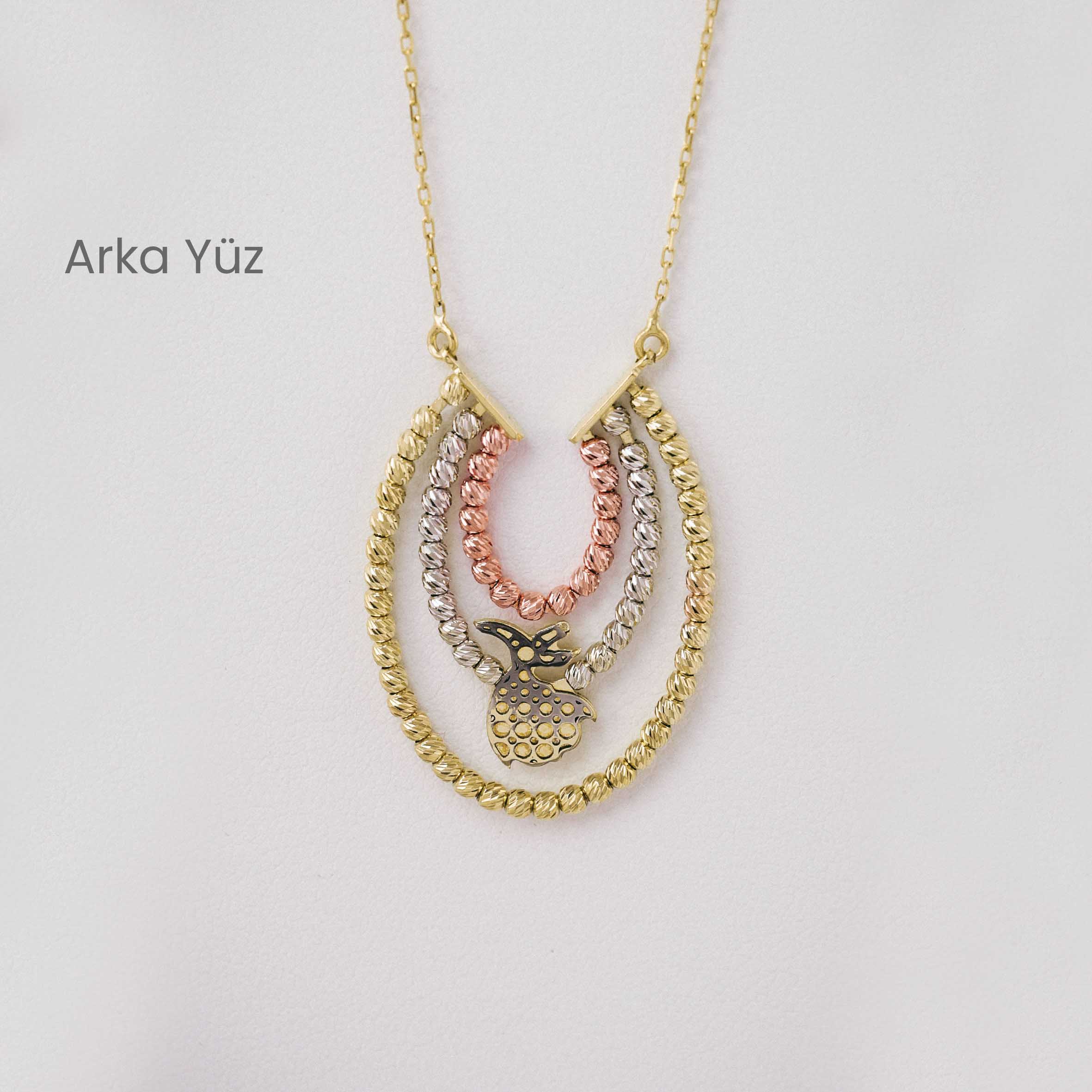 Zincir Kolye 14 Ayar Üç Renkli Altın Özel Tasarım Kolye