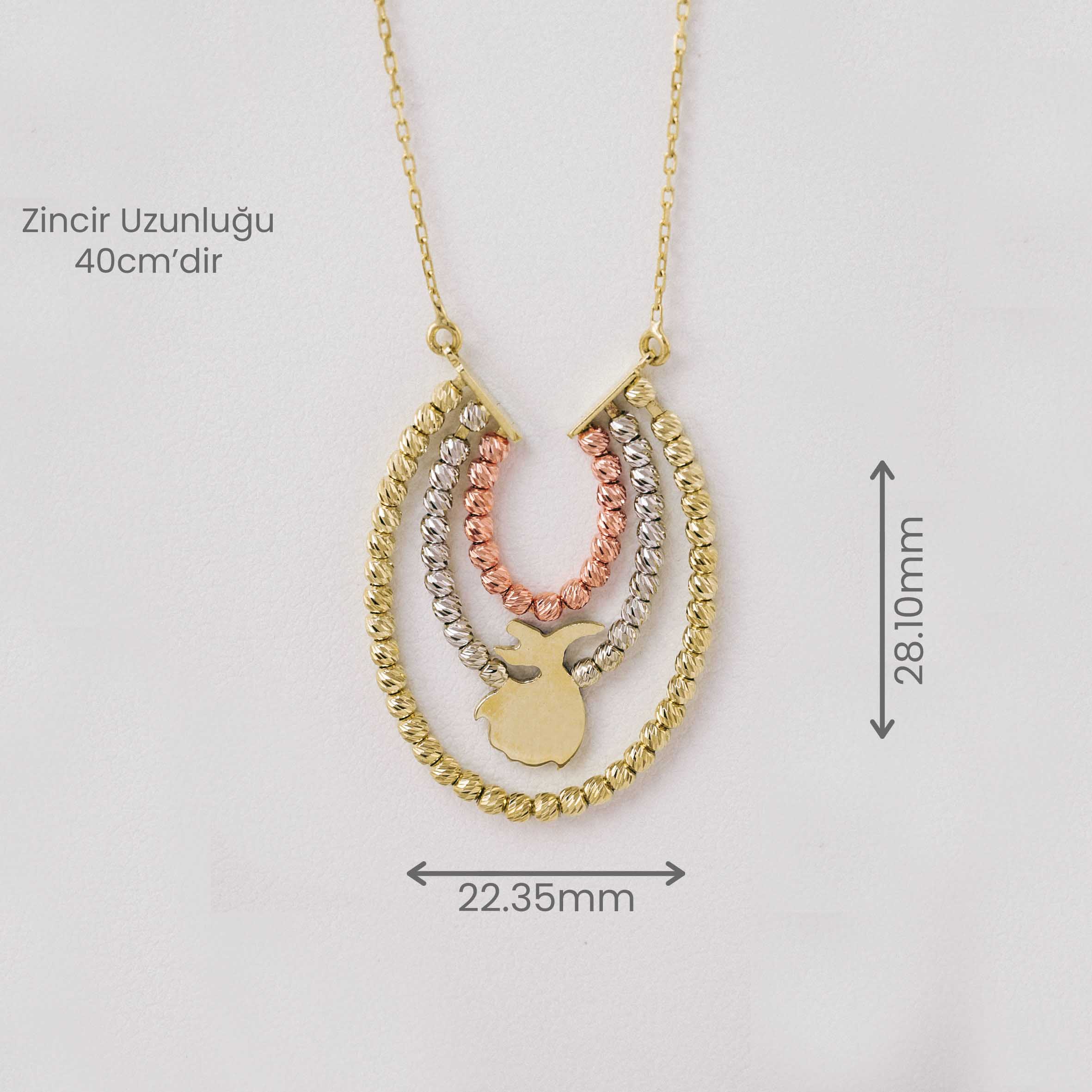 Zincir Kolye 14 Ayar Üç Renkli Altın Özel Tasarım Kolye