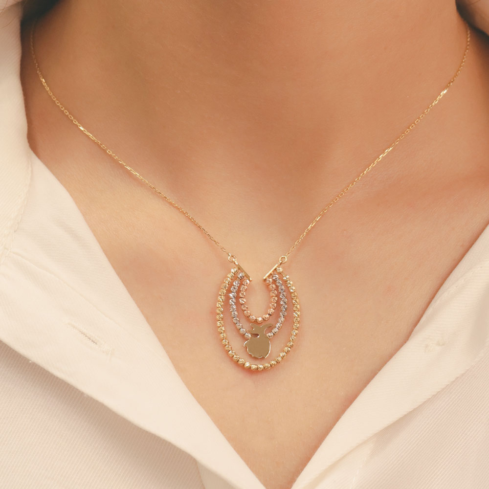 Zincir Kolye 14 Ayar Üç Renkli Altın Özel Tasarım Kolye