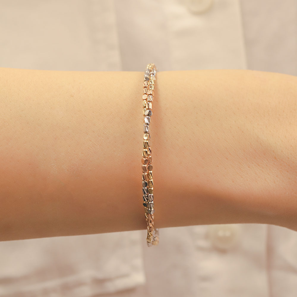 14 Ayar Üç Renkli Mozaik Dokulu Kelepçe Bileklik