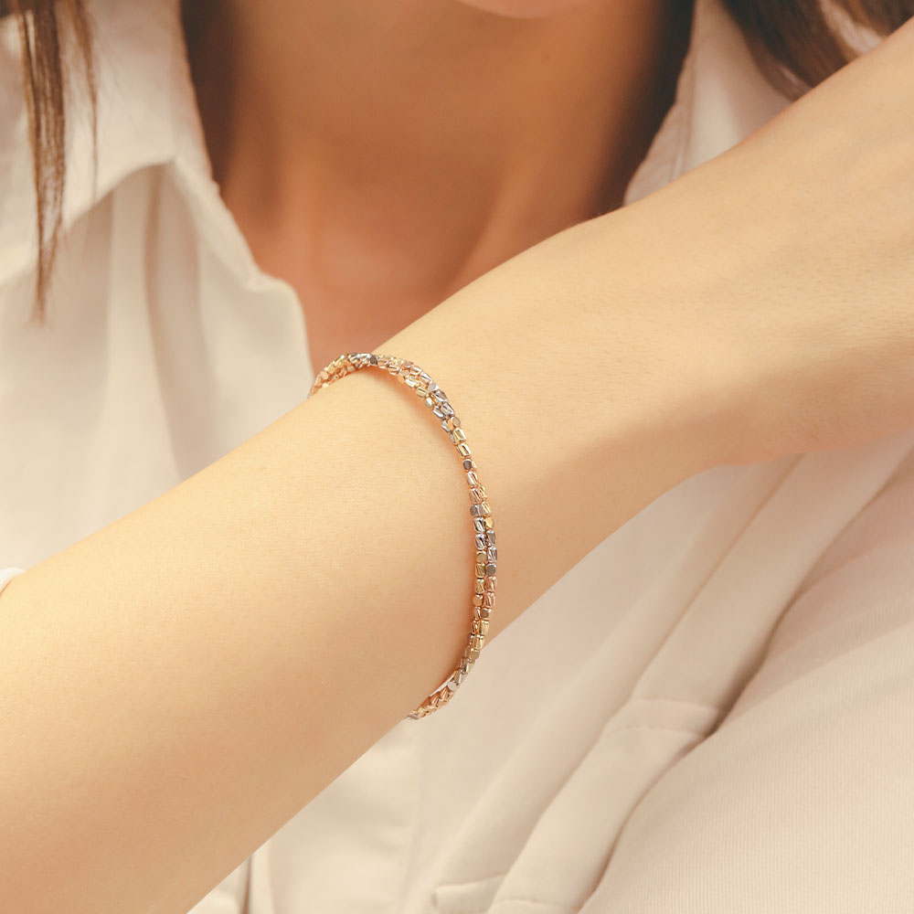 14 Ayar Üç Renkli Mozaik Dokulu Kelepçe Bileklik