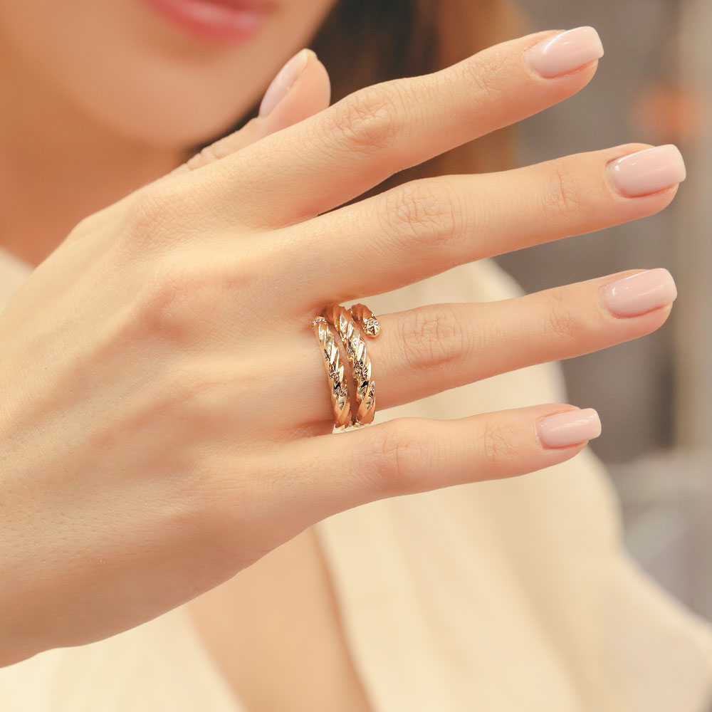 14 Ayar Üç Sıra Burgu Model Altın Yüzük