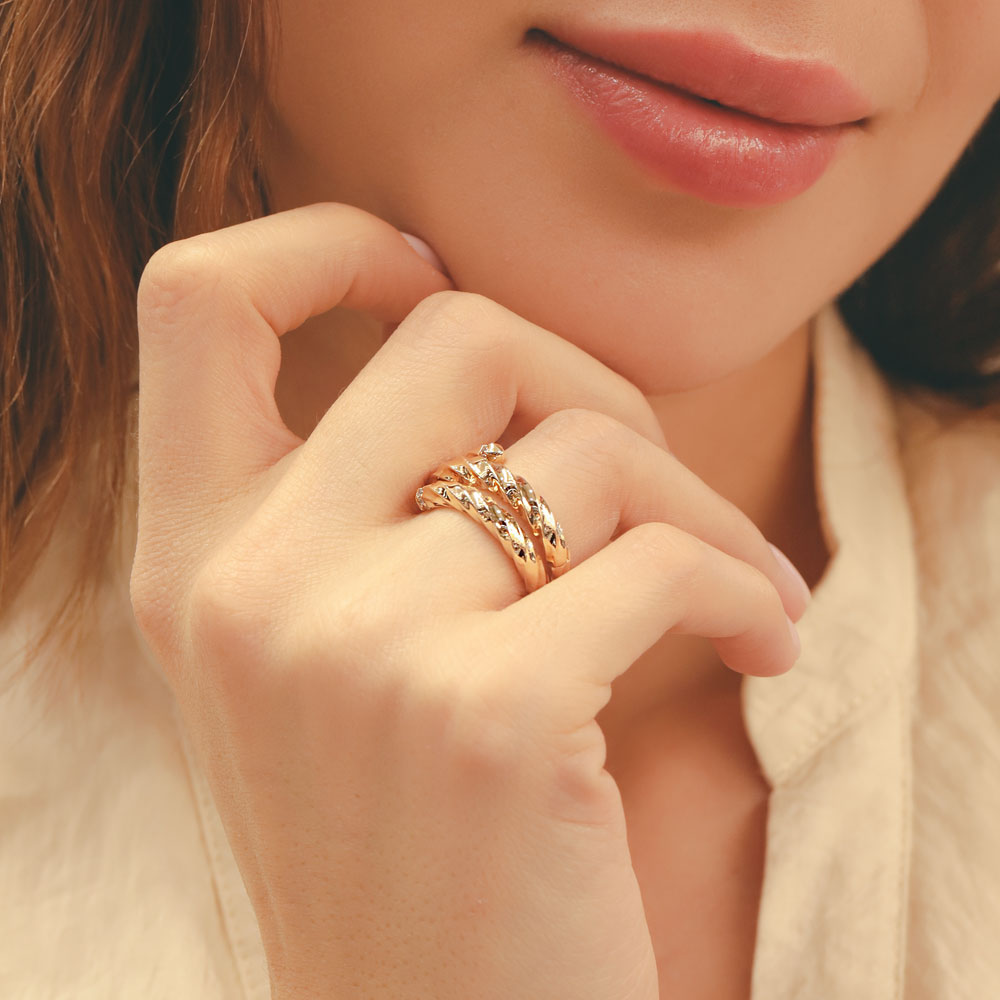 14 Ayar Üç Sıra Burgu Model Altın Yüzük