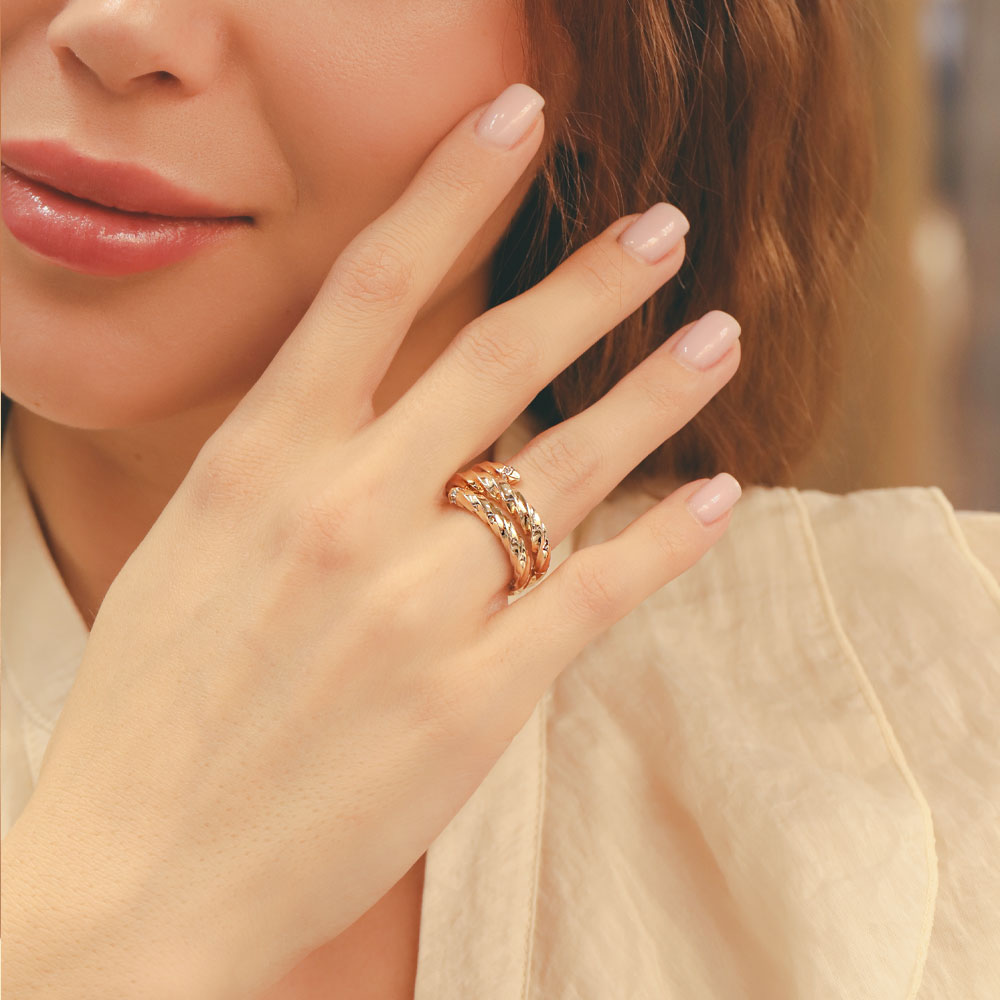 14 Ayar Üç Sıra Burgu Model Altın Yüzük