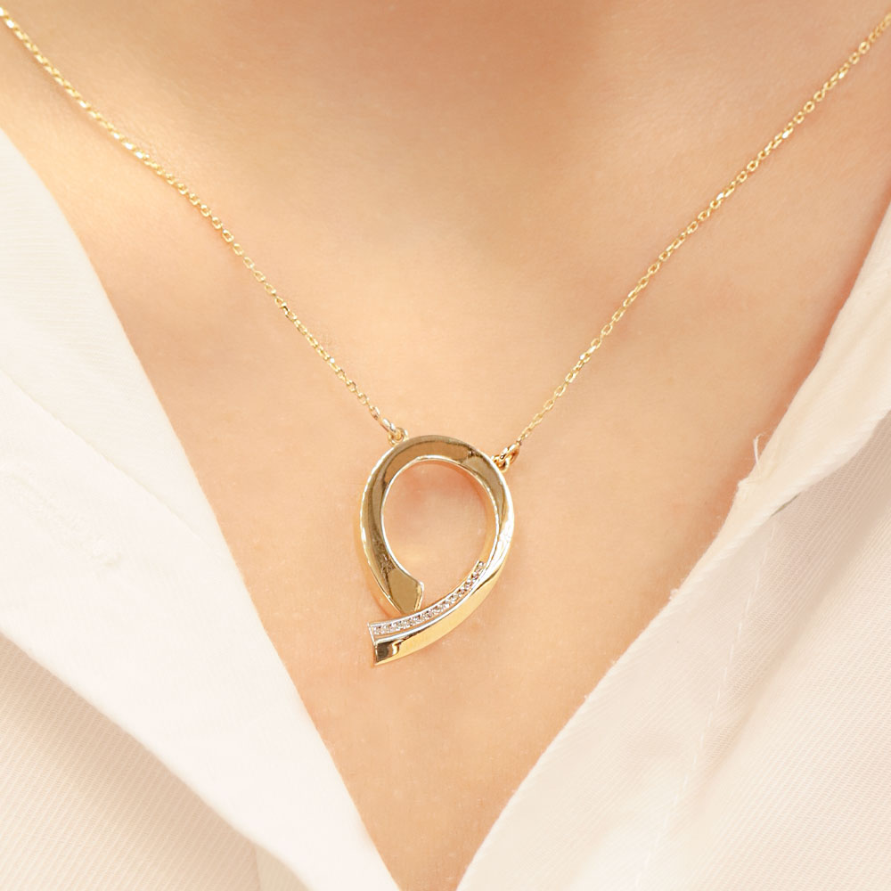 14 Ayar YAMACHI Marka Taş Detaylı Özel Tasarım Altın Kolye