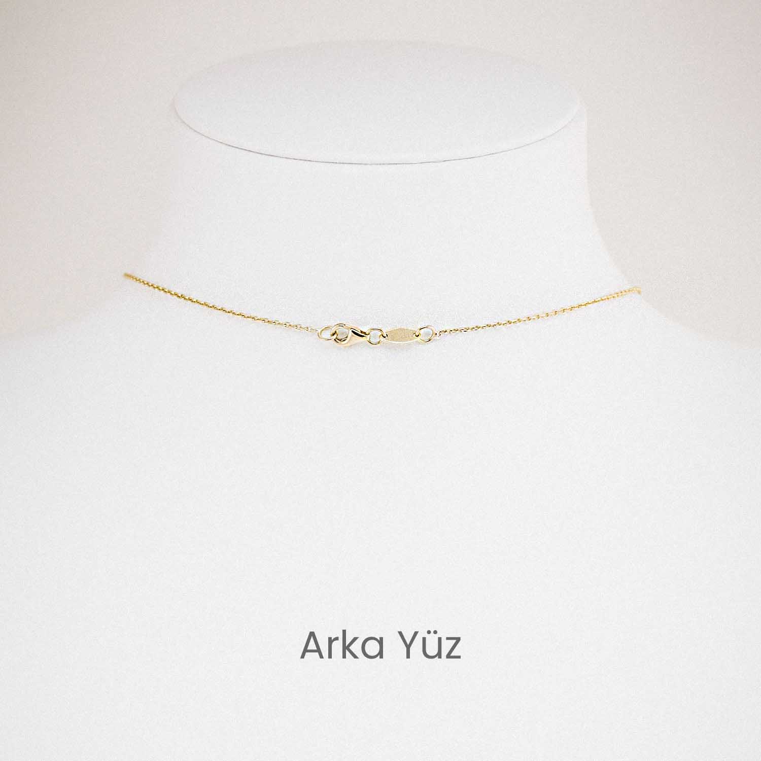 14 Ayar Yarım Ay ve Yıldız Figürlü Taş Detaylı Altın Kolye